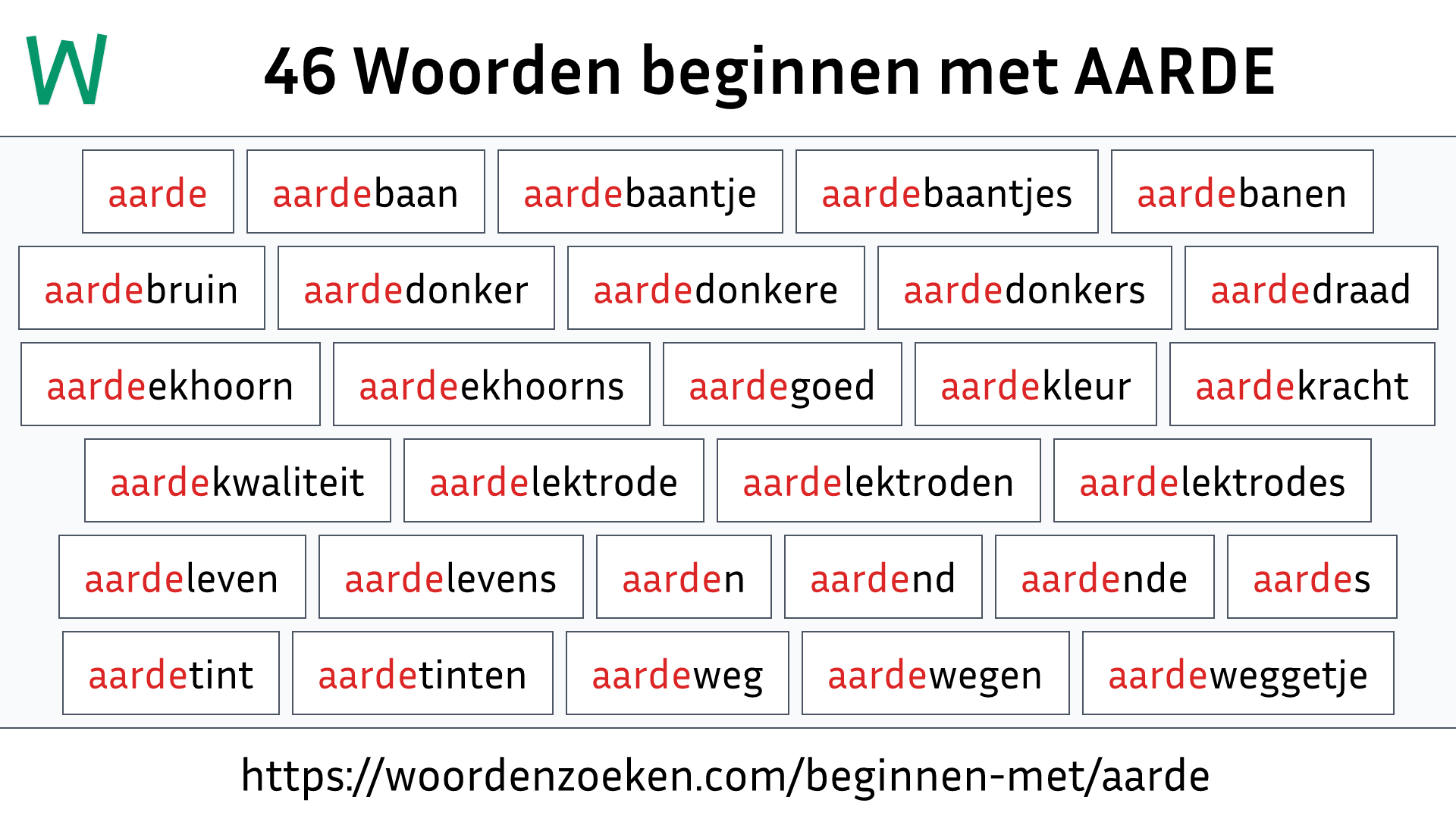 Woorden beginnen met AARDE