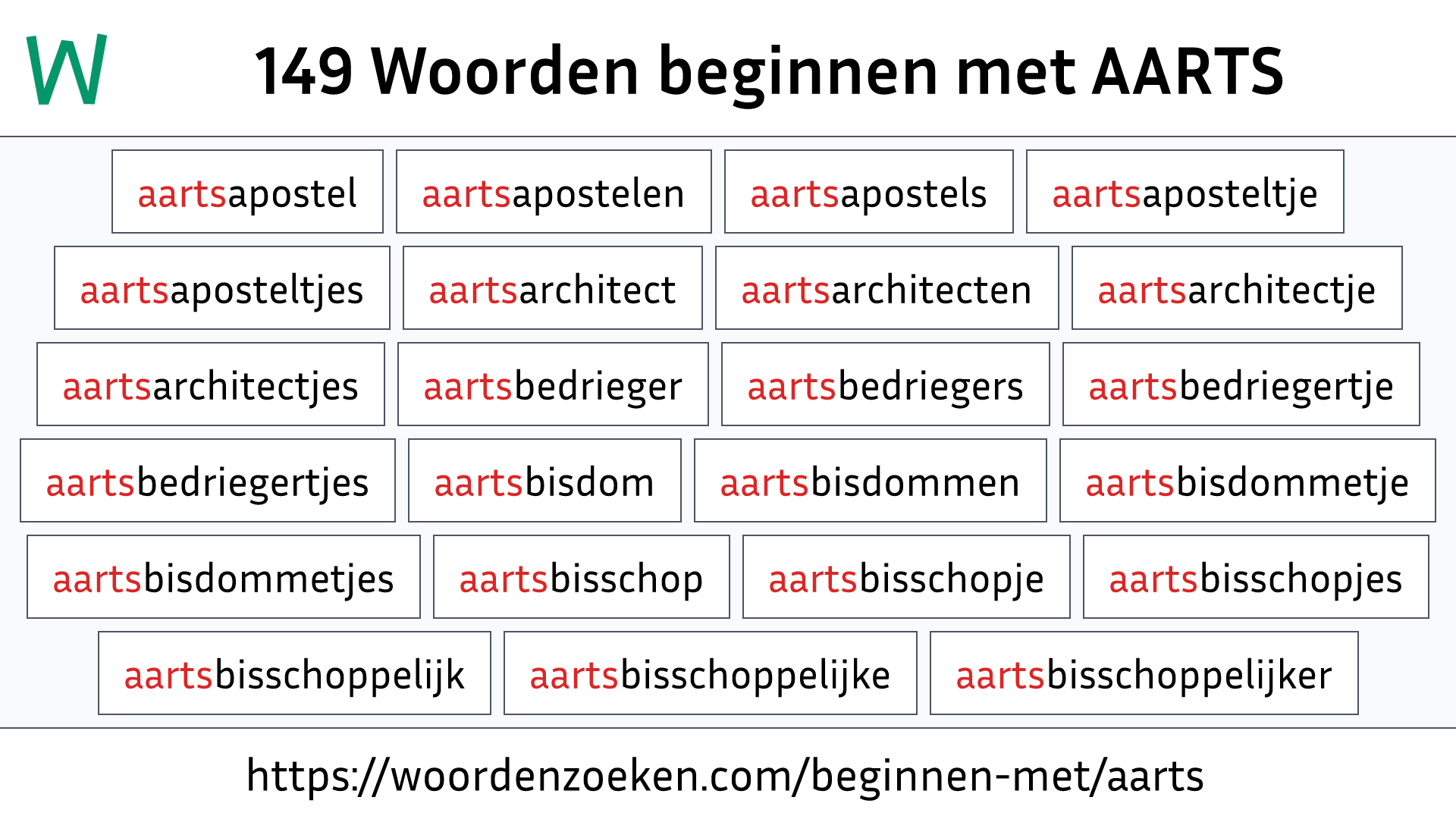 Woorden beginnen met AARTS