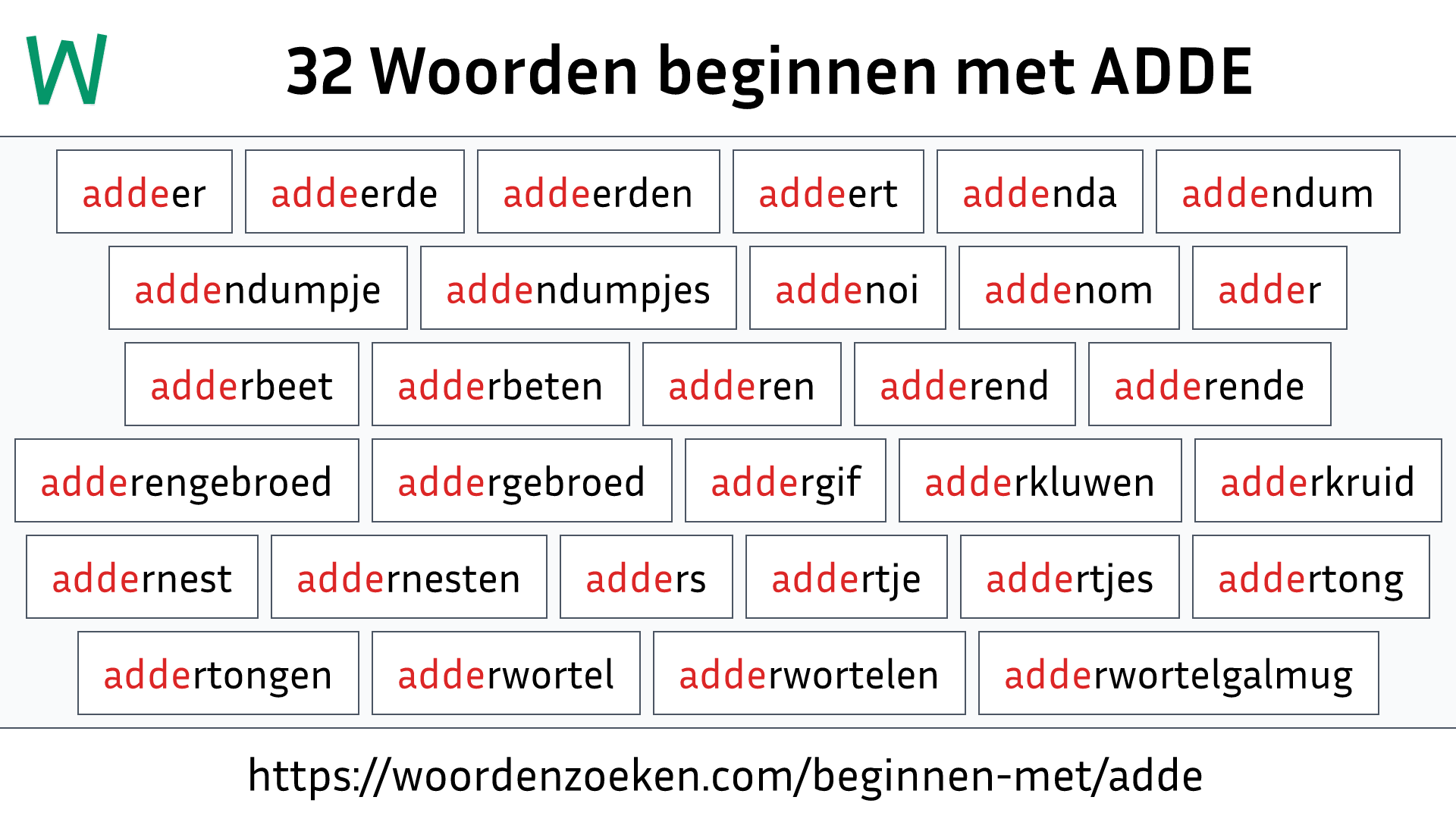 Woorden beginnen met ADDE