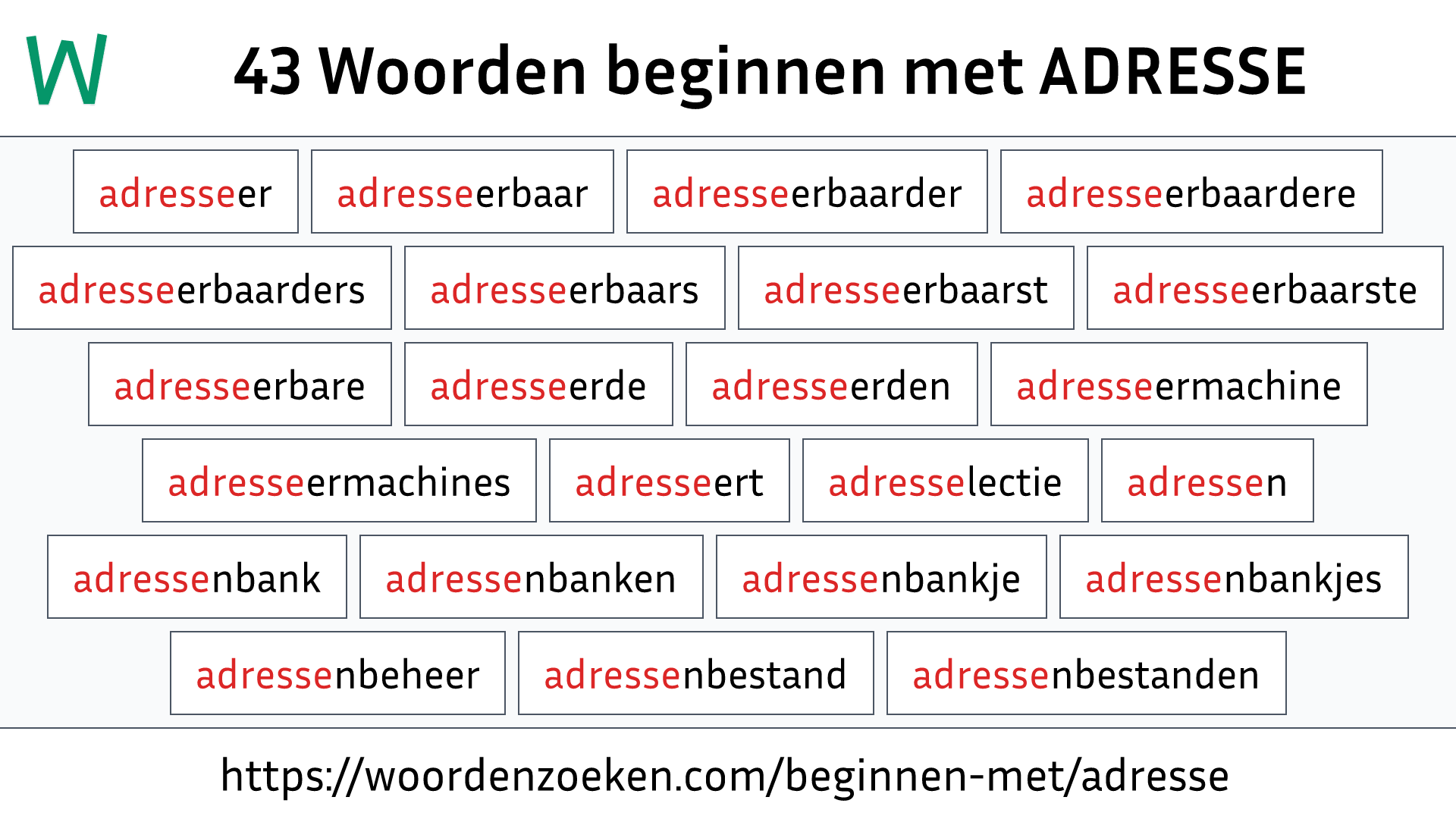 Woorden beginnen met ADRESSE