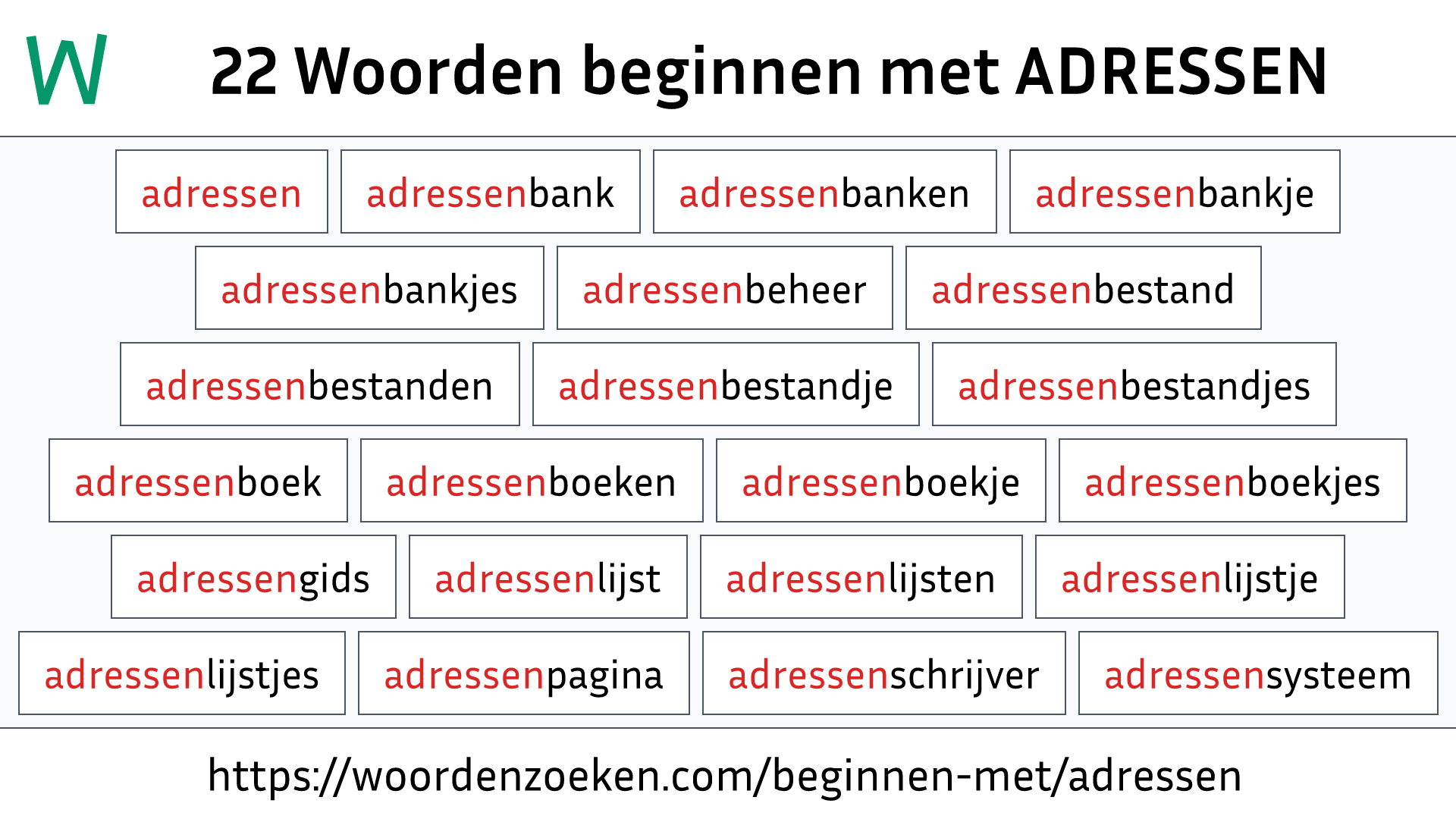 Woorden beginnen met ADRESSEN