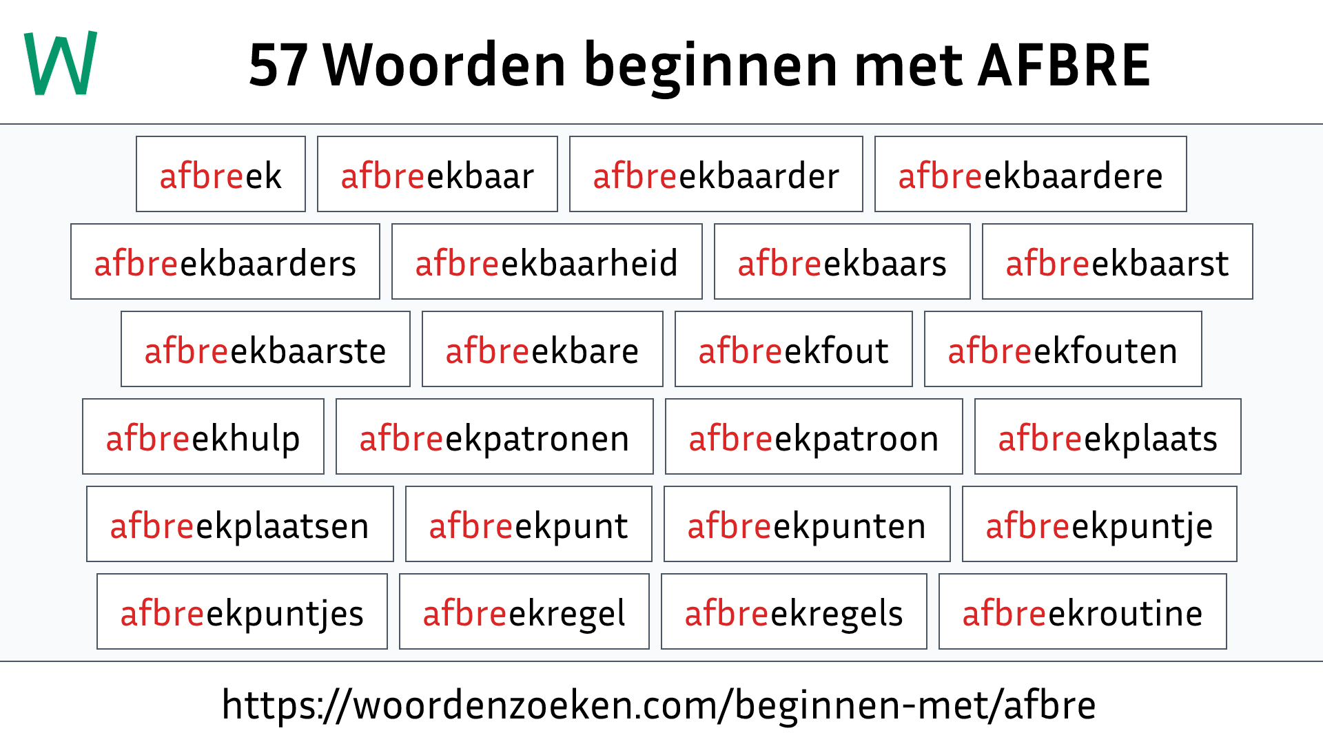Woorden beginnen met AFBRE