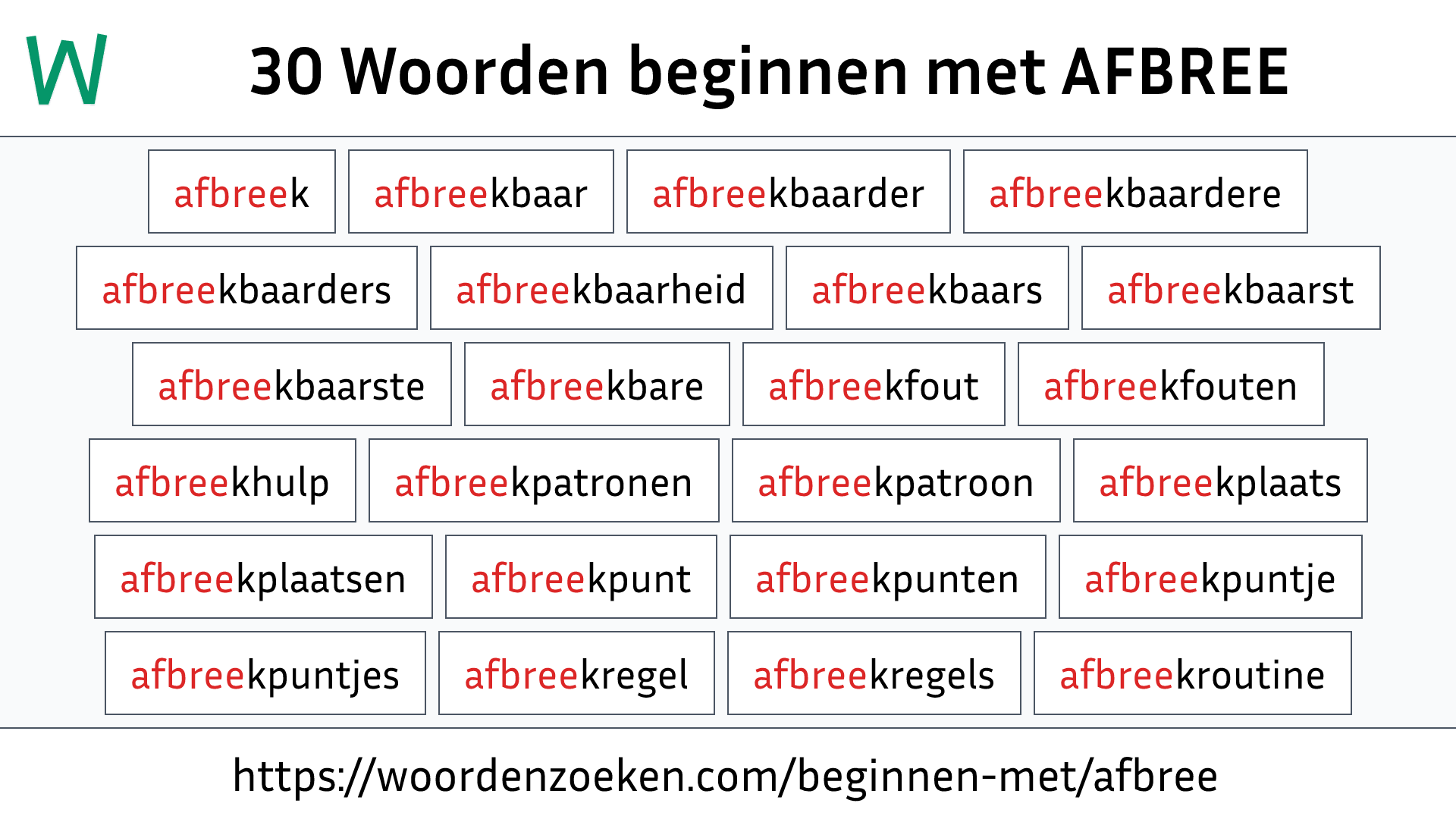 Woorden beginnen met AFBREE