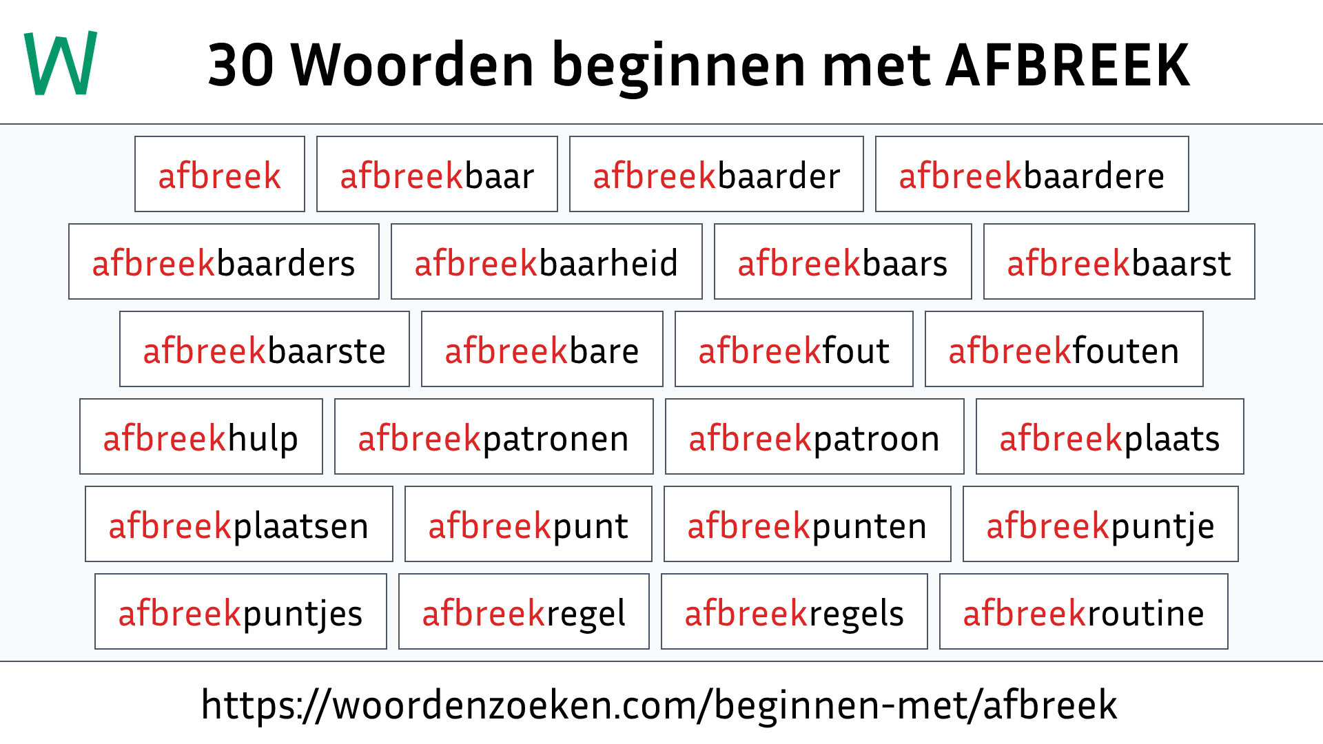 Woorden beginnen met AFBREEK