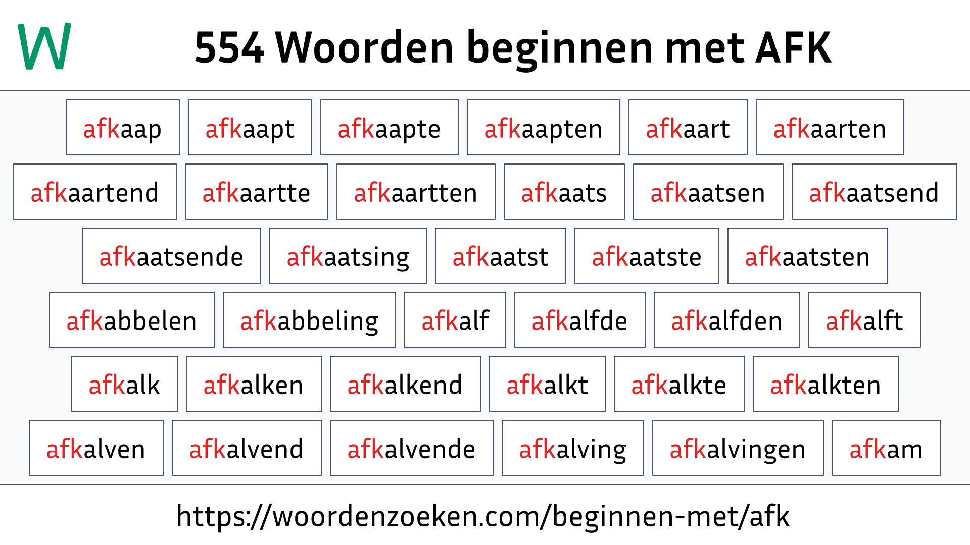 Woorden beginnen met AFK