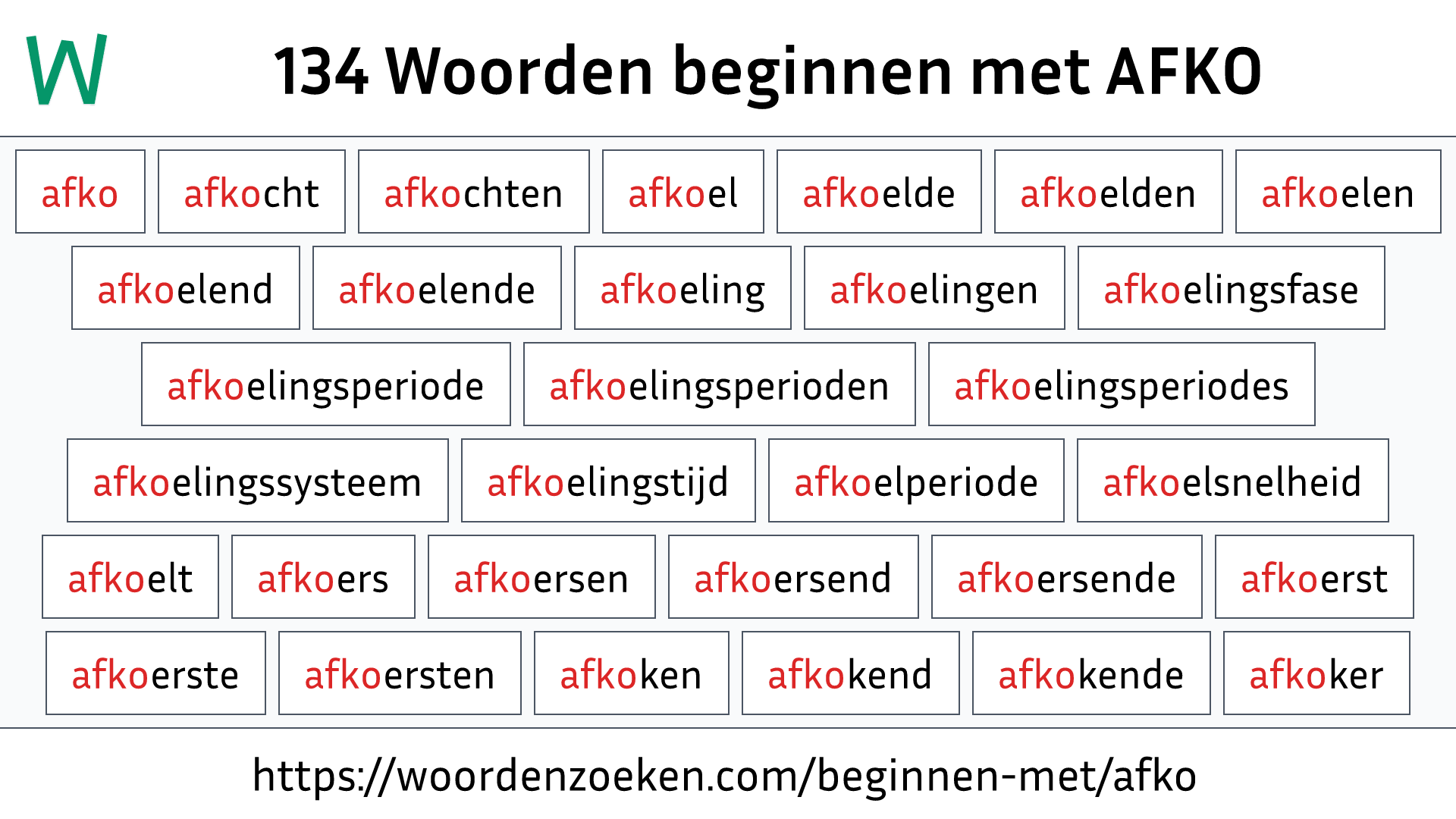 Woorden beginnen met AFKO