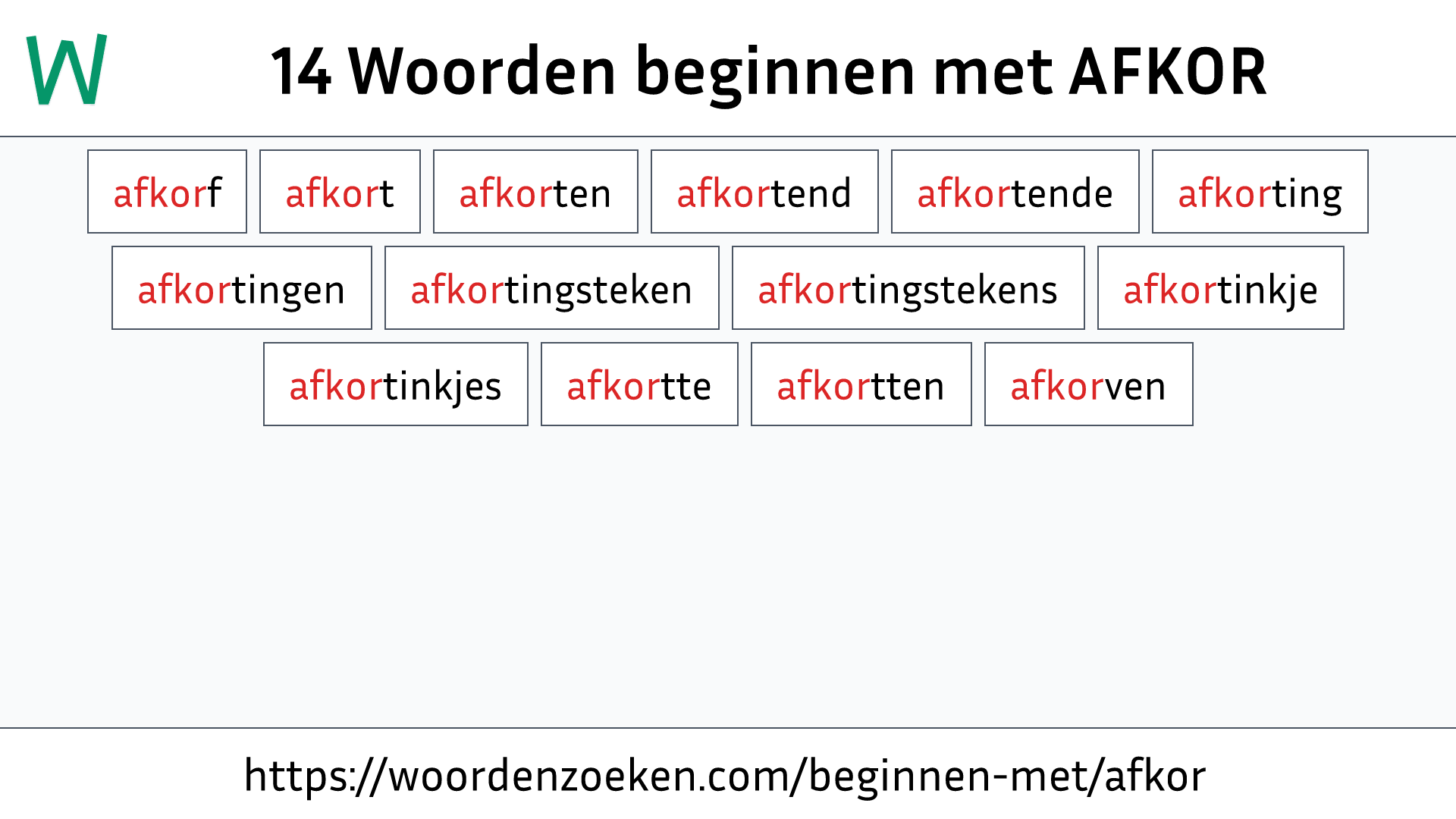 Woorden beginnen met AFKOR