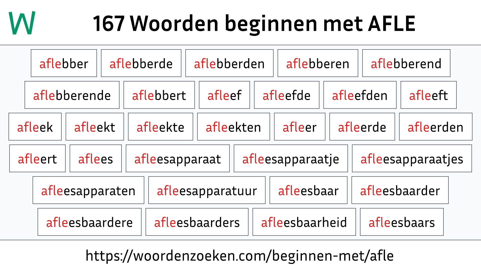 Woorden beginnen met AFLE