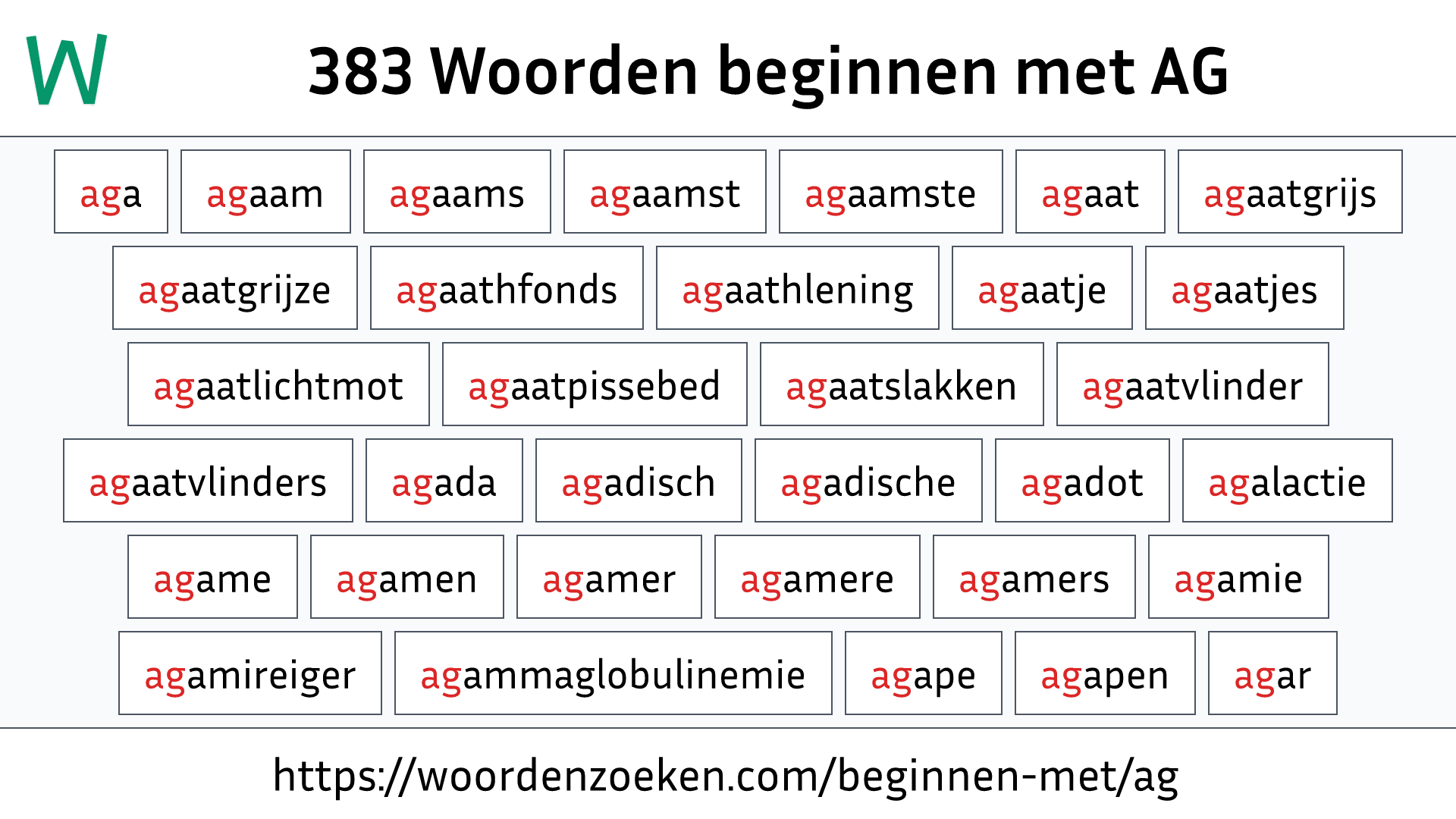 Woorden beginnen met AG