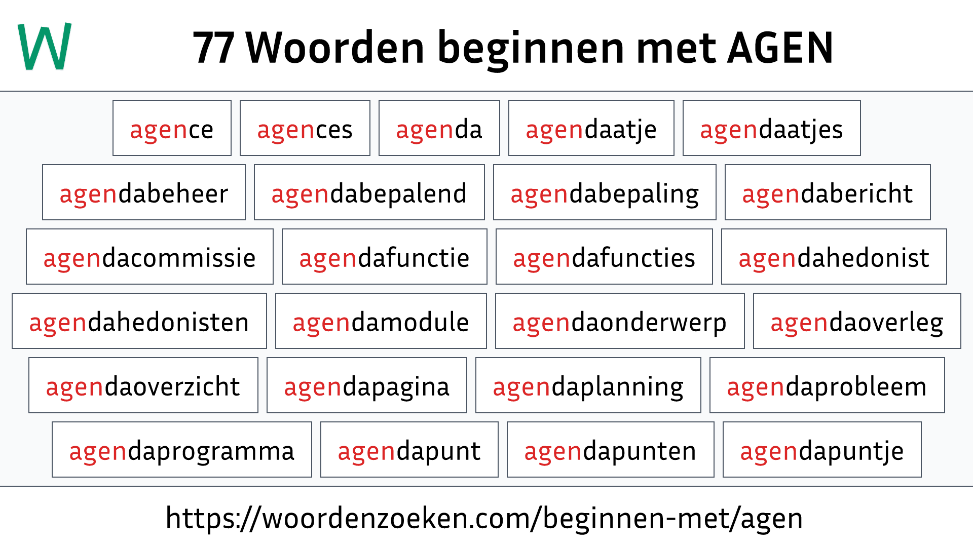 Woorden beginnen met AGEN