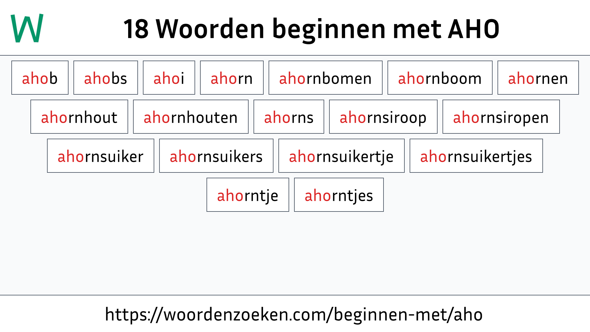 Woorden beginnen met AHO