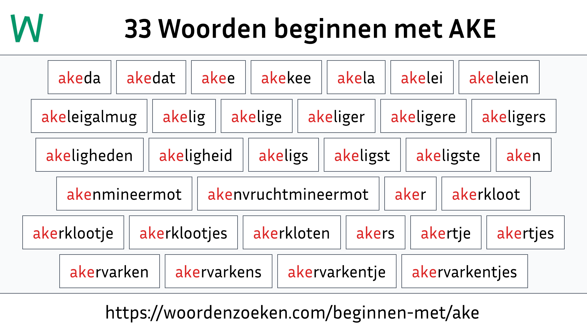 Woorden beginnen met AKE