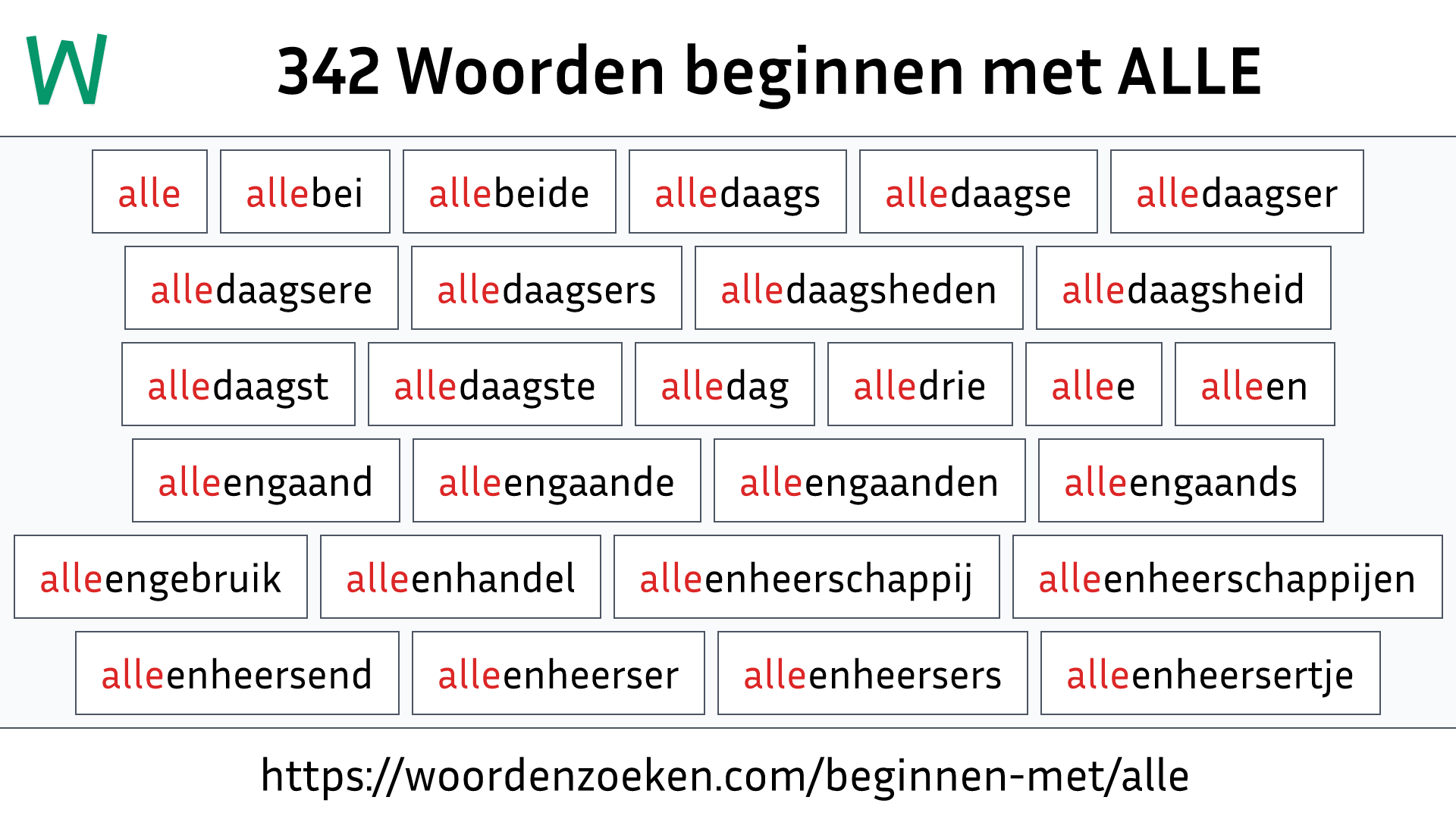 Woorden beginnen met ALLE