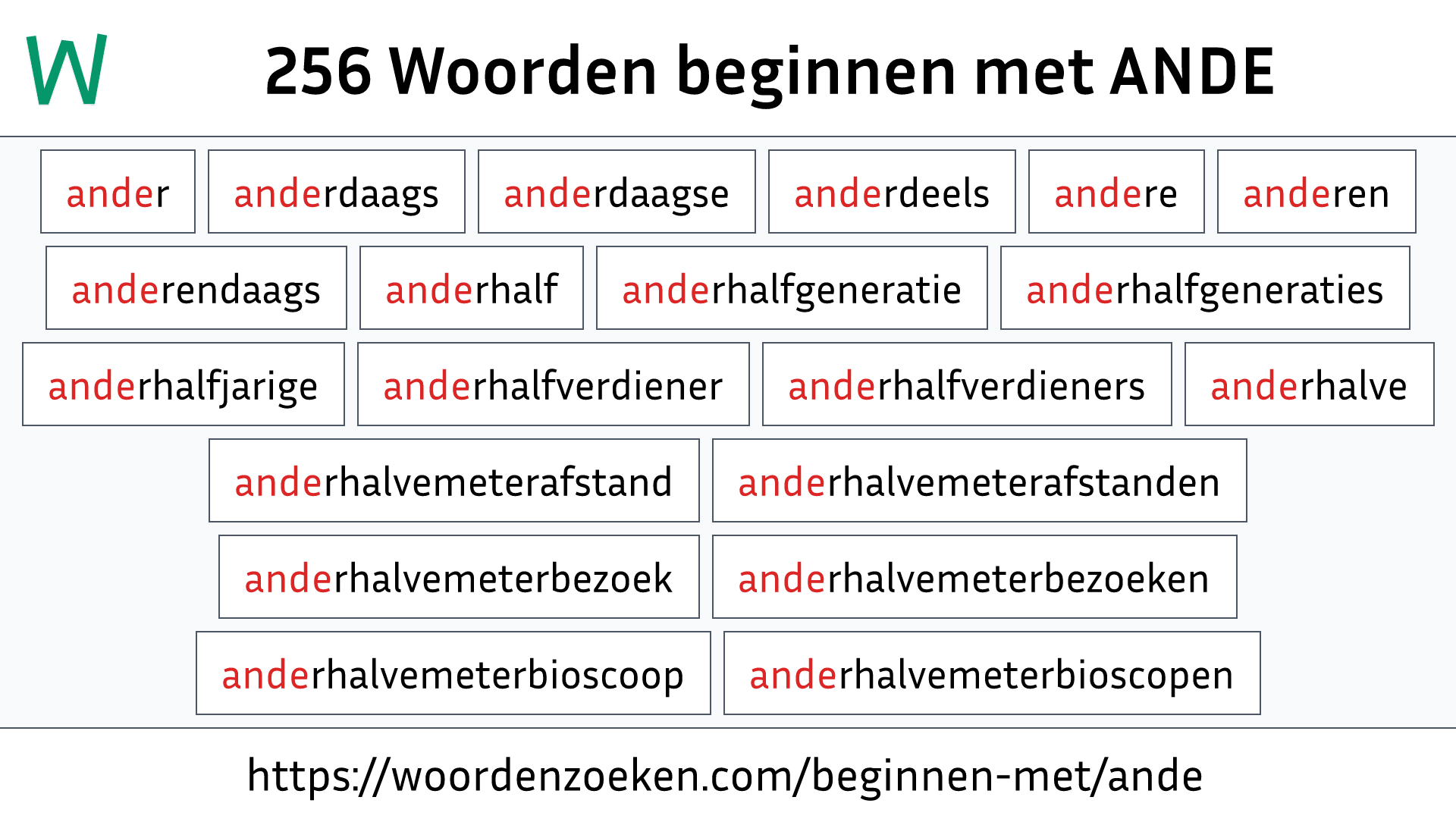 Woorden beginnen met ANDE