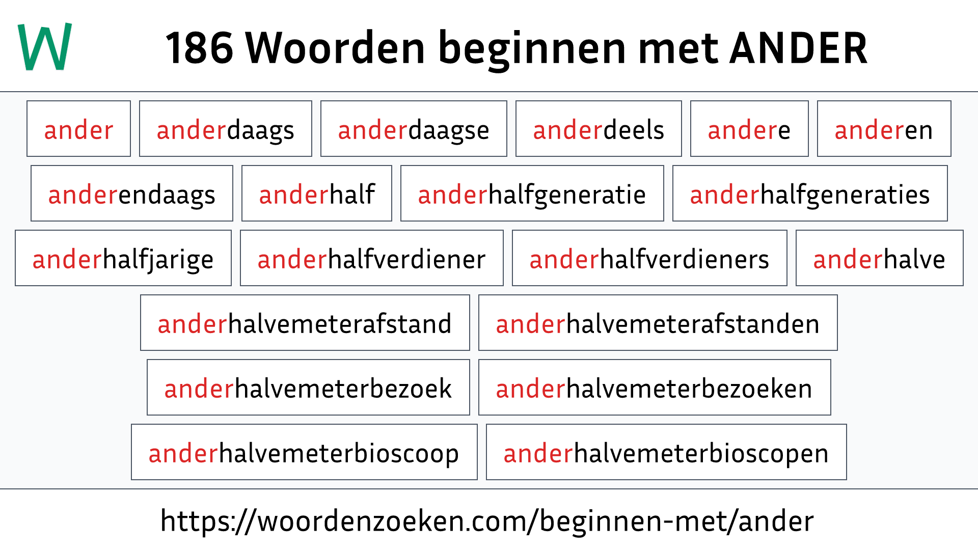 Woorden beginnen met ANDER