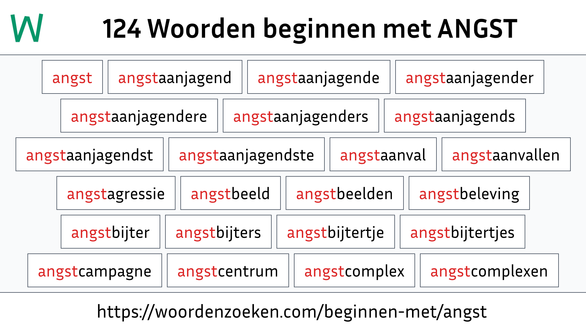 Woorden beginnen met ANGST