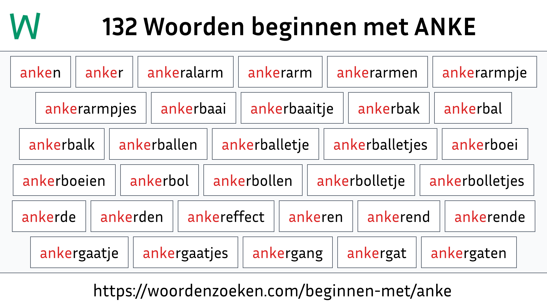 Woorden beginnen met ANKE