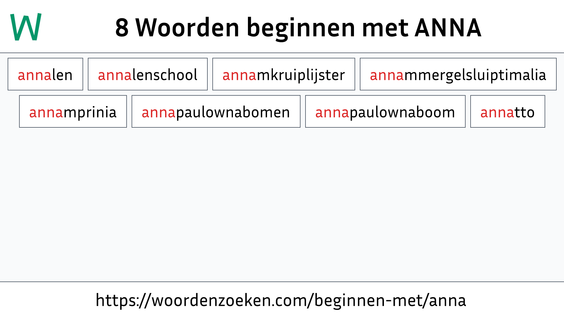 Woorden beginnen met ANNA