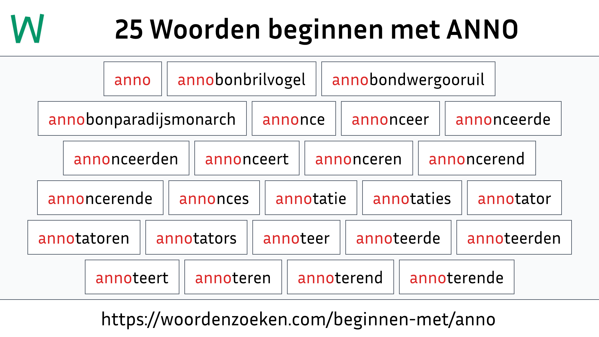 Woorden beginnen met ANNO