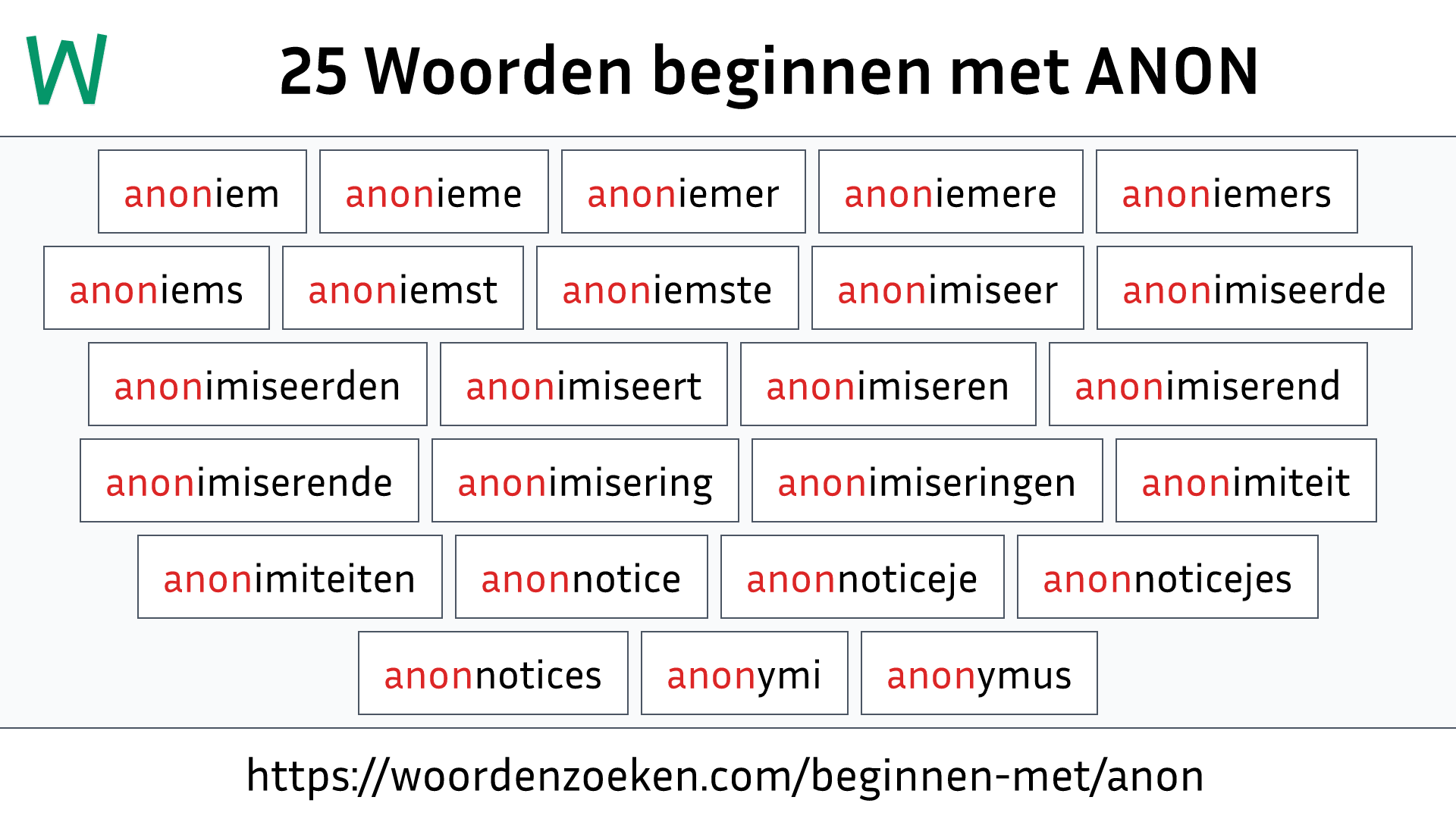 Woorden beginnen met ANON