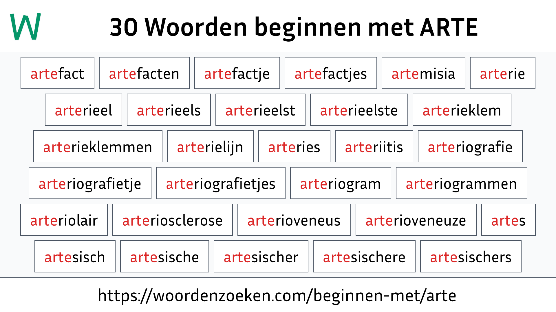 Woorden beginnen met ARTE