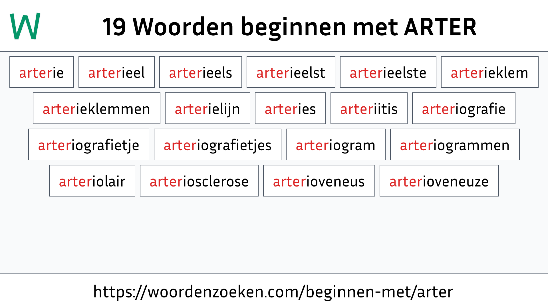 Woorden beginnen met ARTER