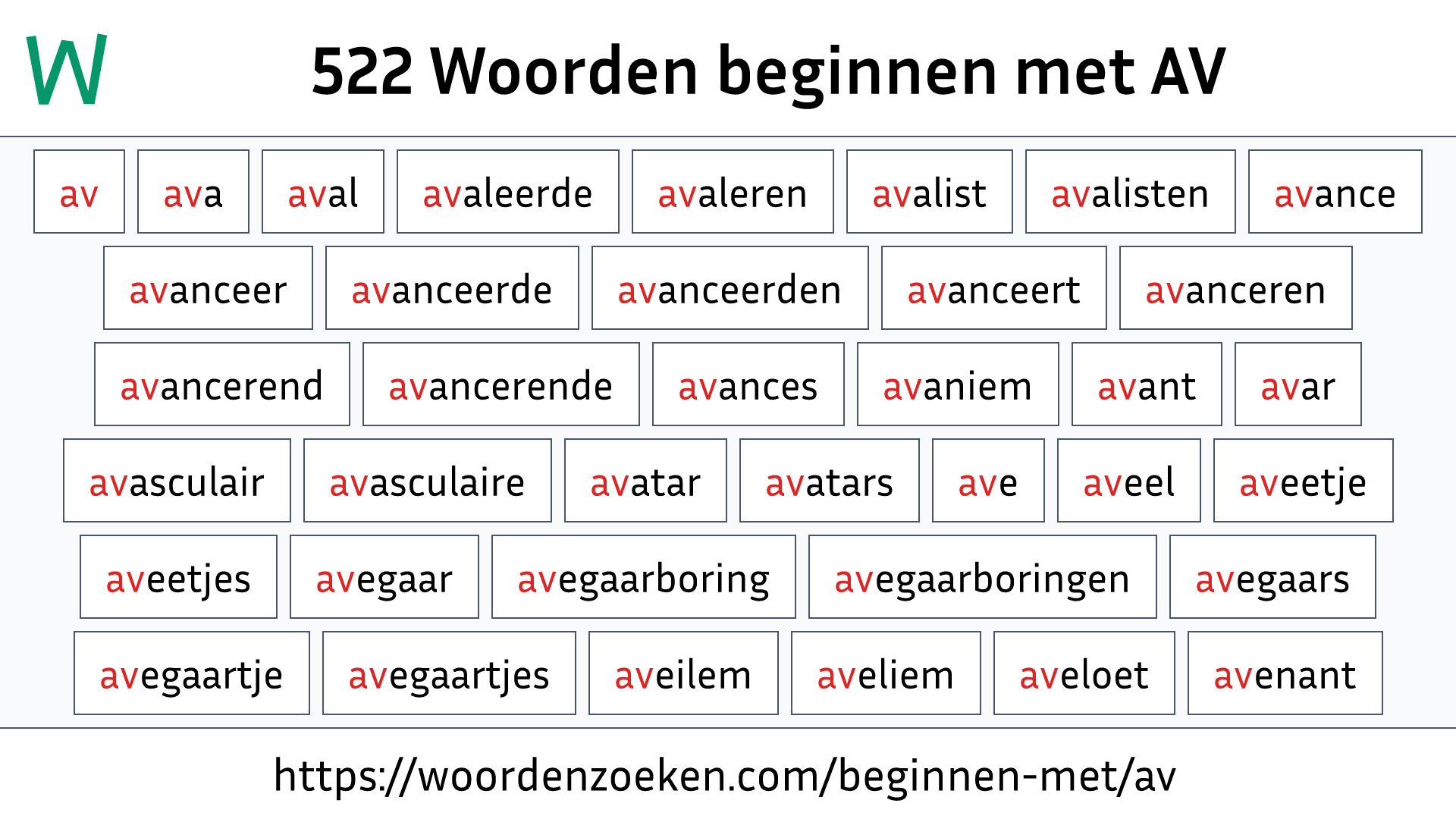 Woorden beginnen met AV