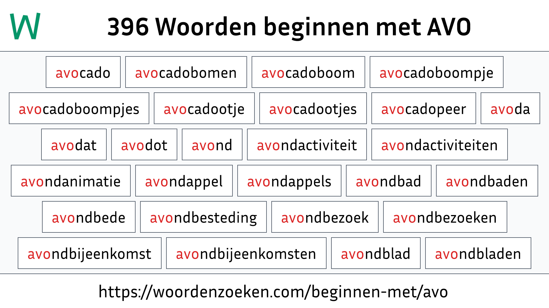 Woorden beginnen met AVO