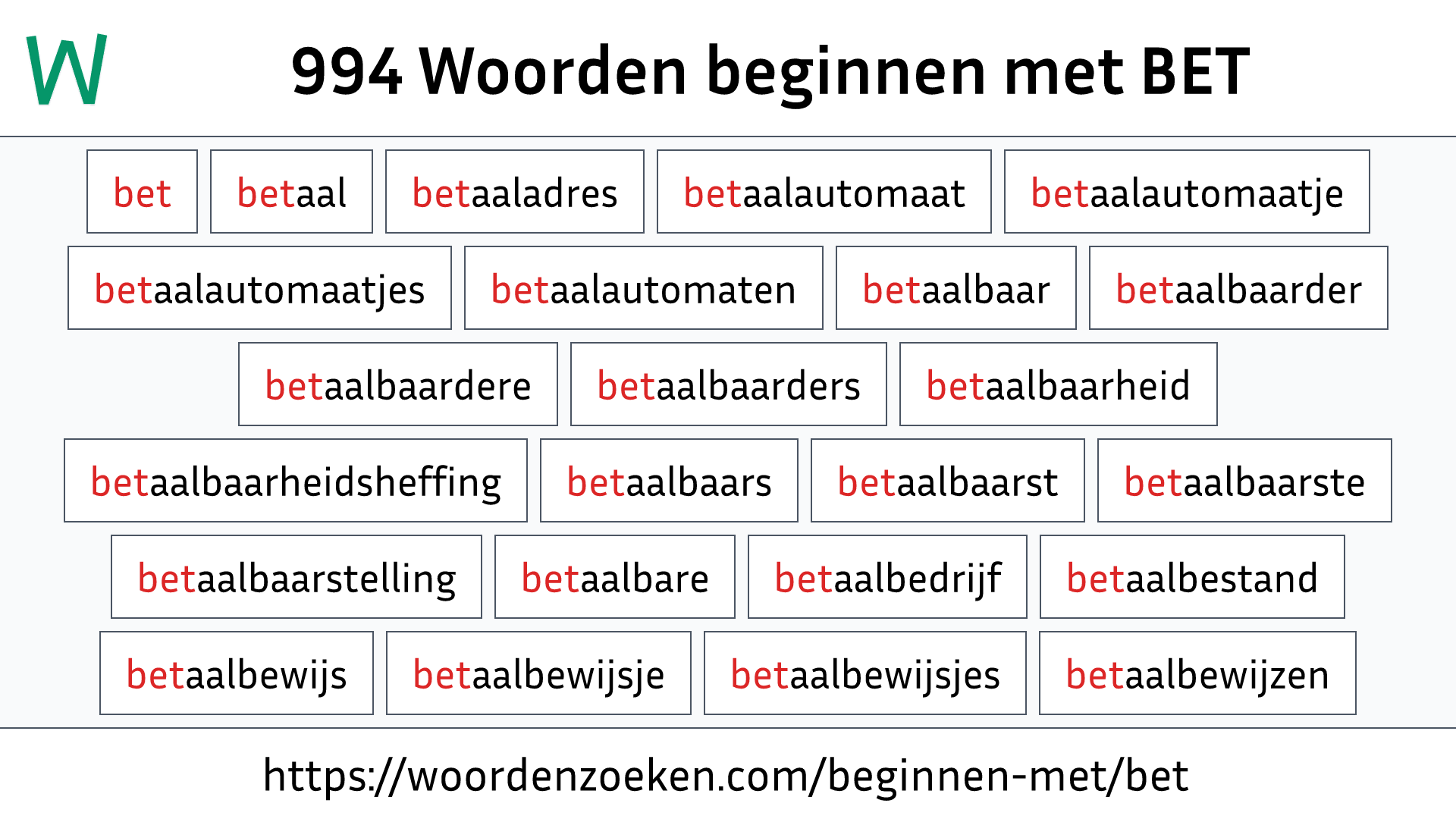 Woorden beginnen met BET