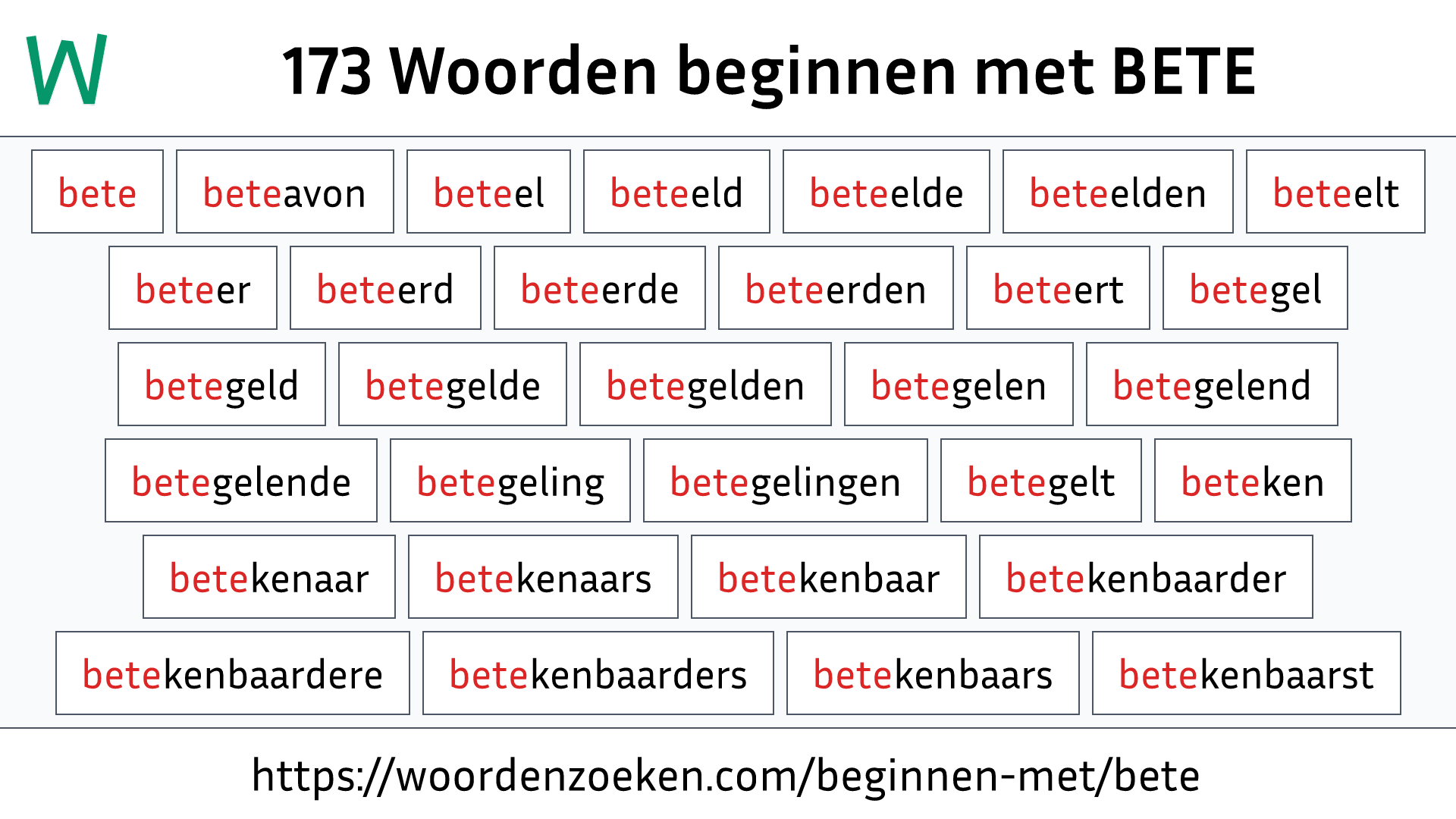 Woorden beginnen met BETE