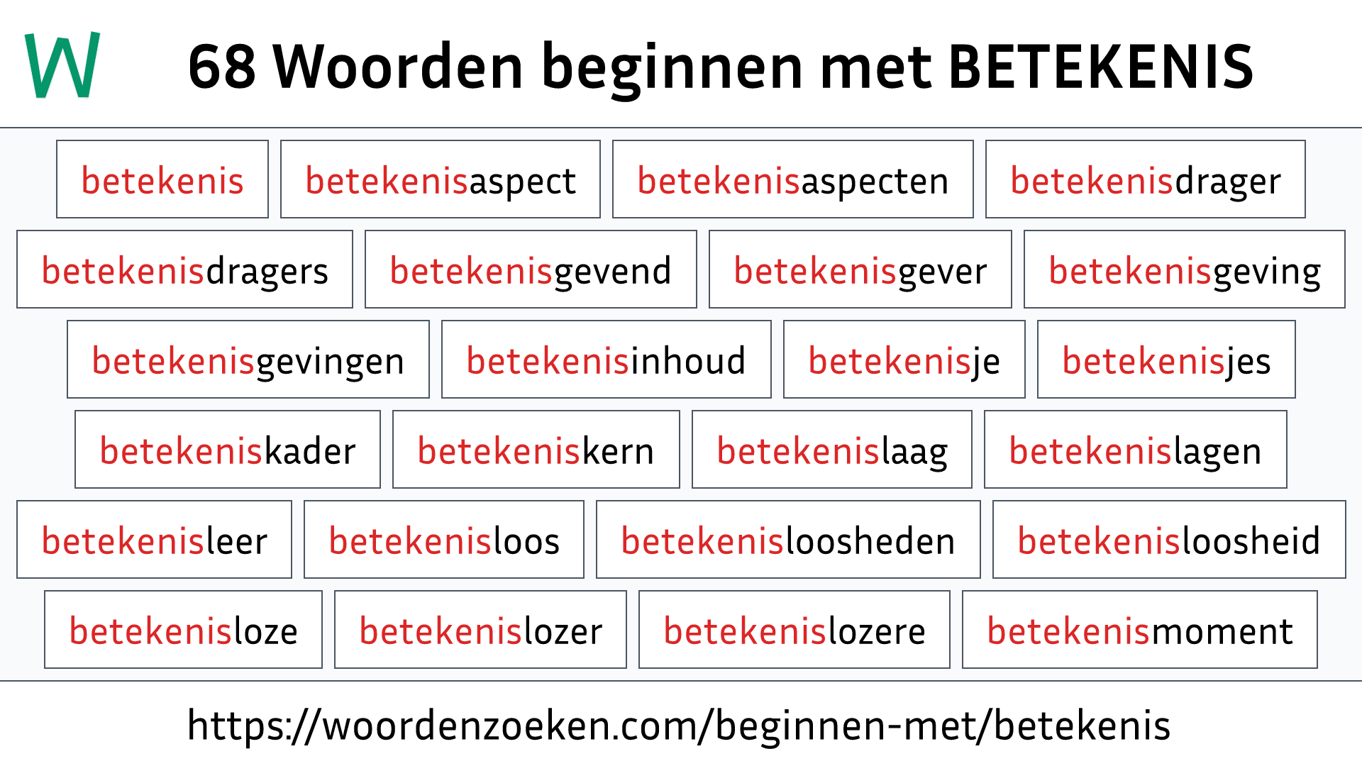 Woorden beginnen met BETEKENIS