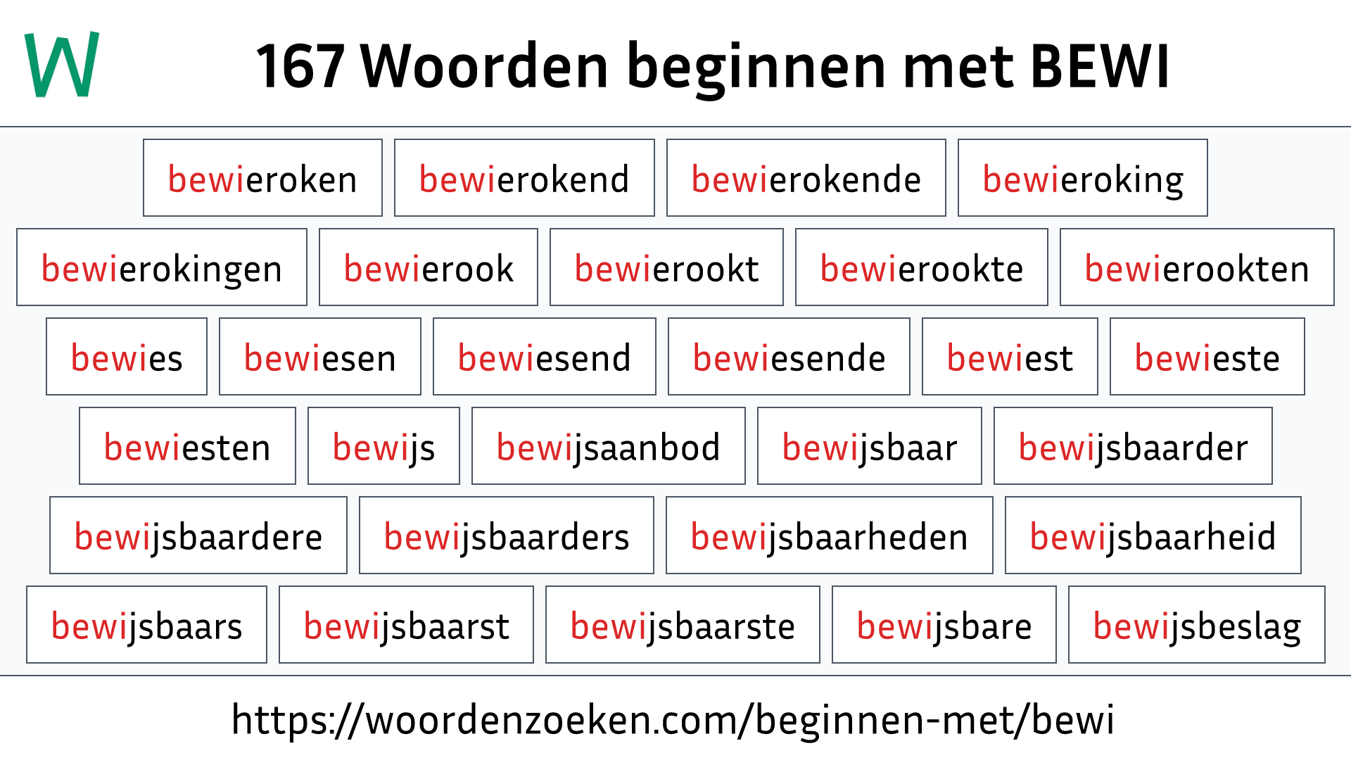 Woorden beginnen met BEWI