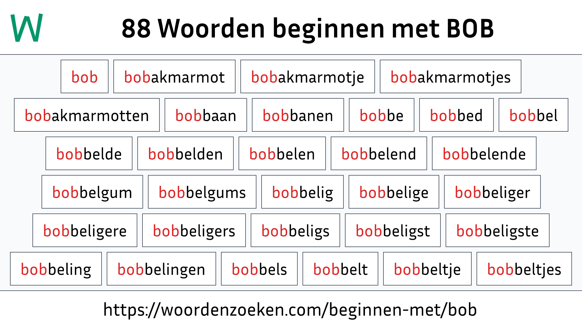 Woorden beginnen met BOB