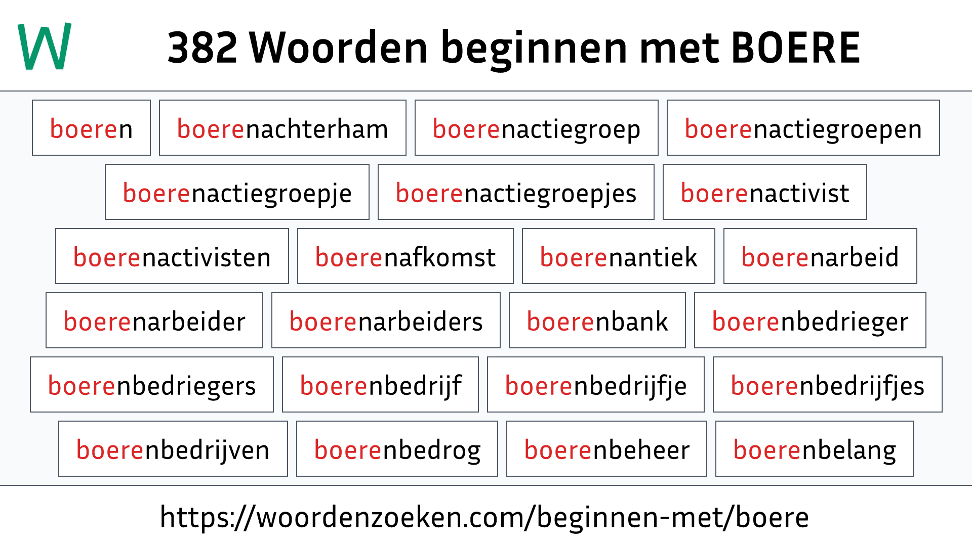 Woorden beginnen met BOERE