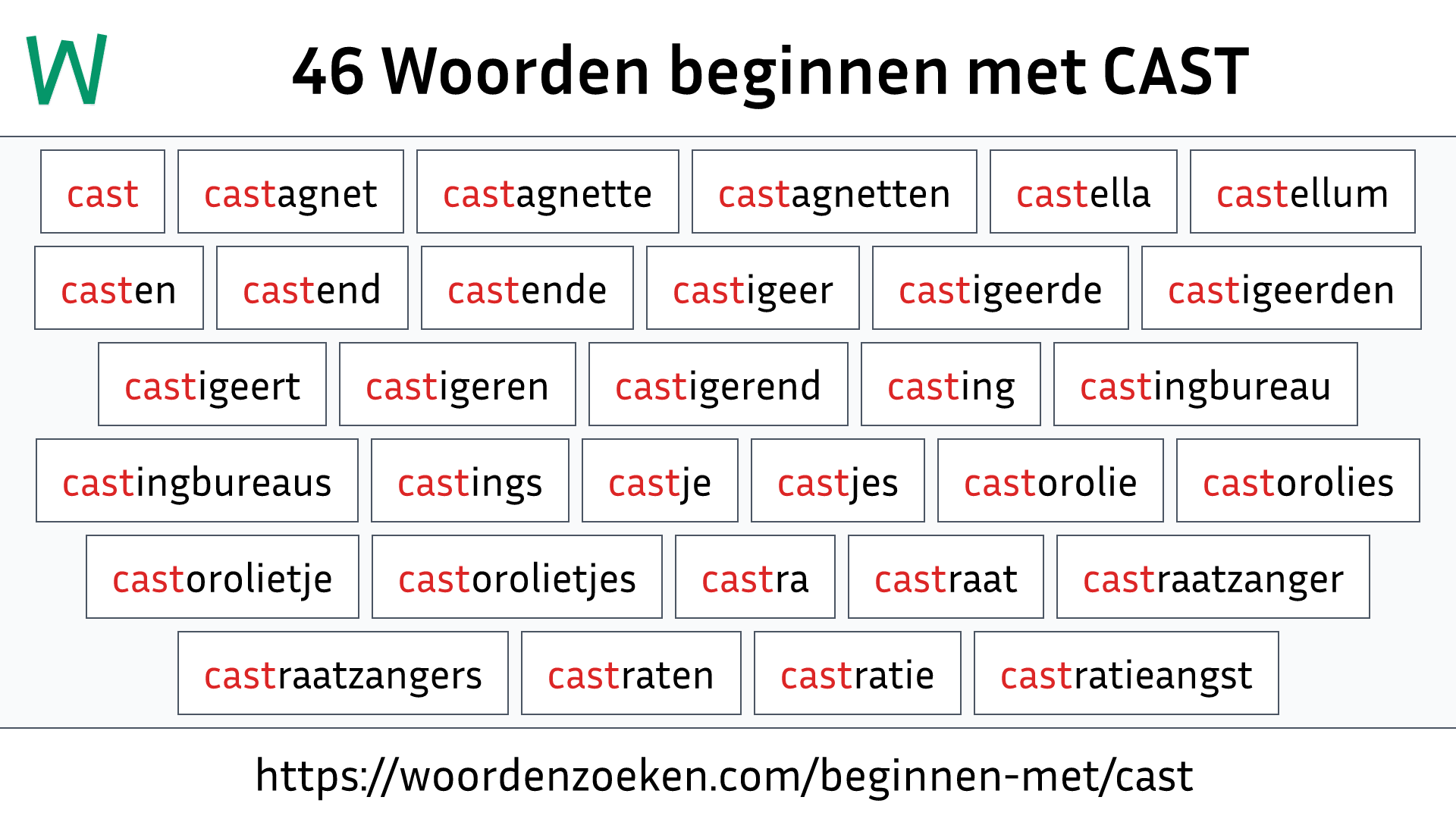 Woorden beginnen met CAST