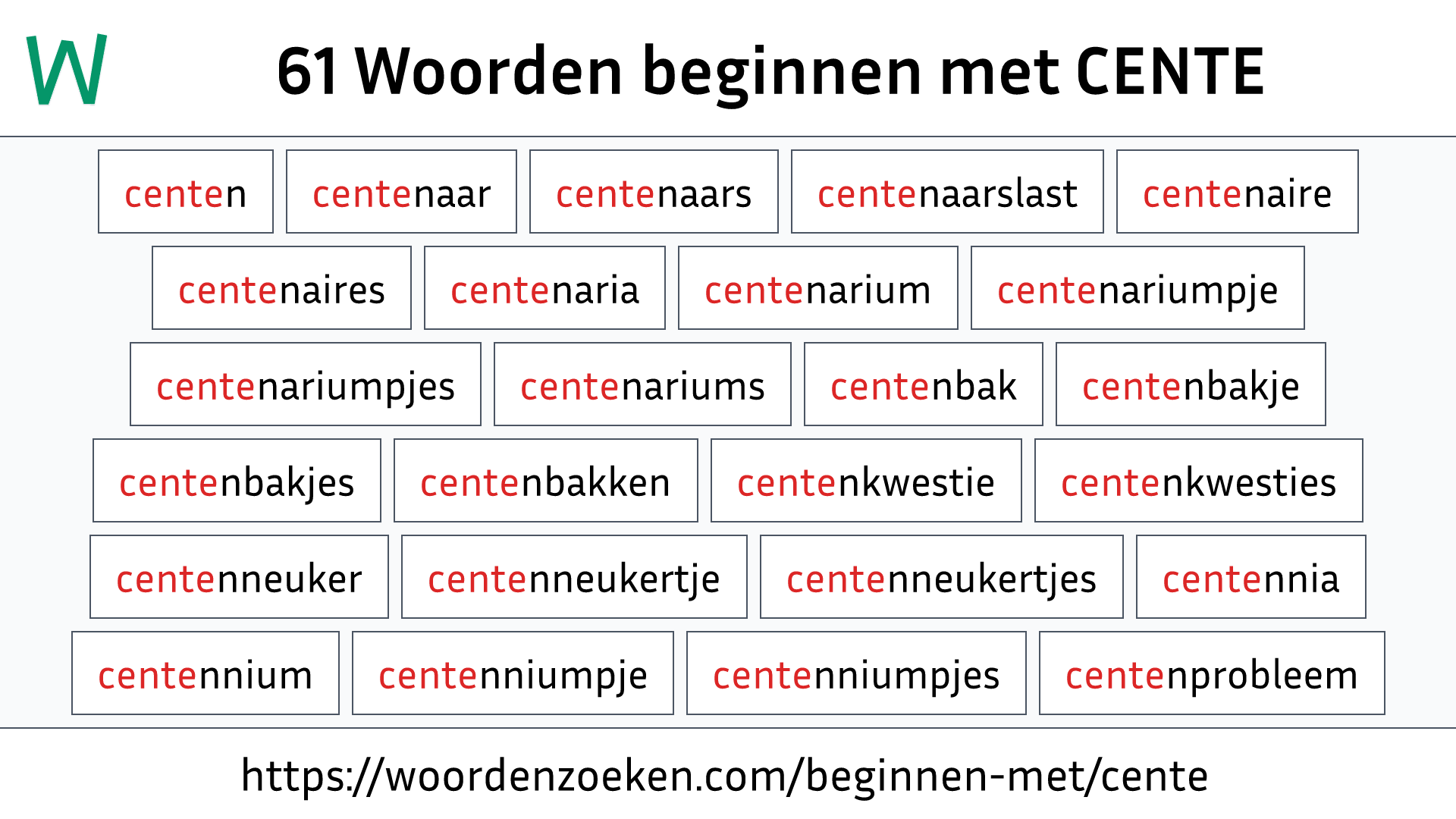 Woorden beginnen met CENTE