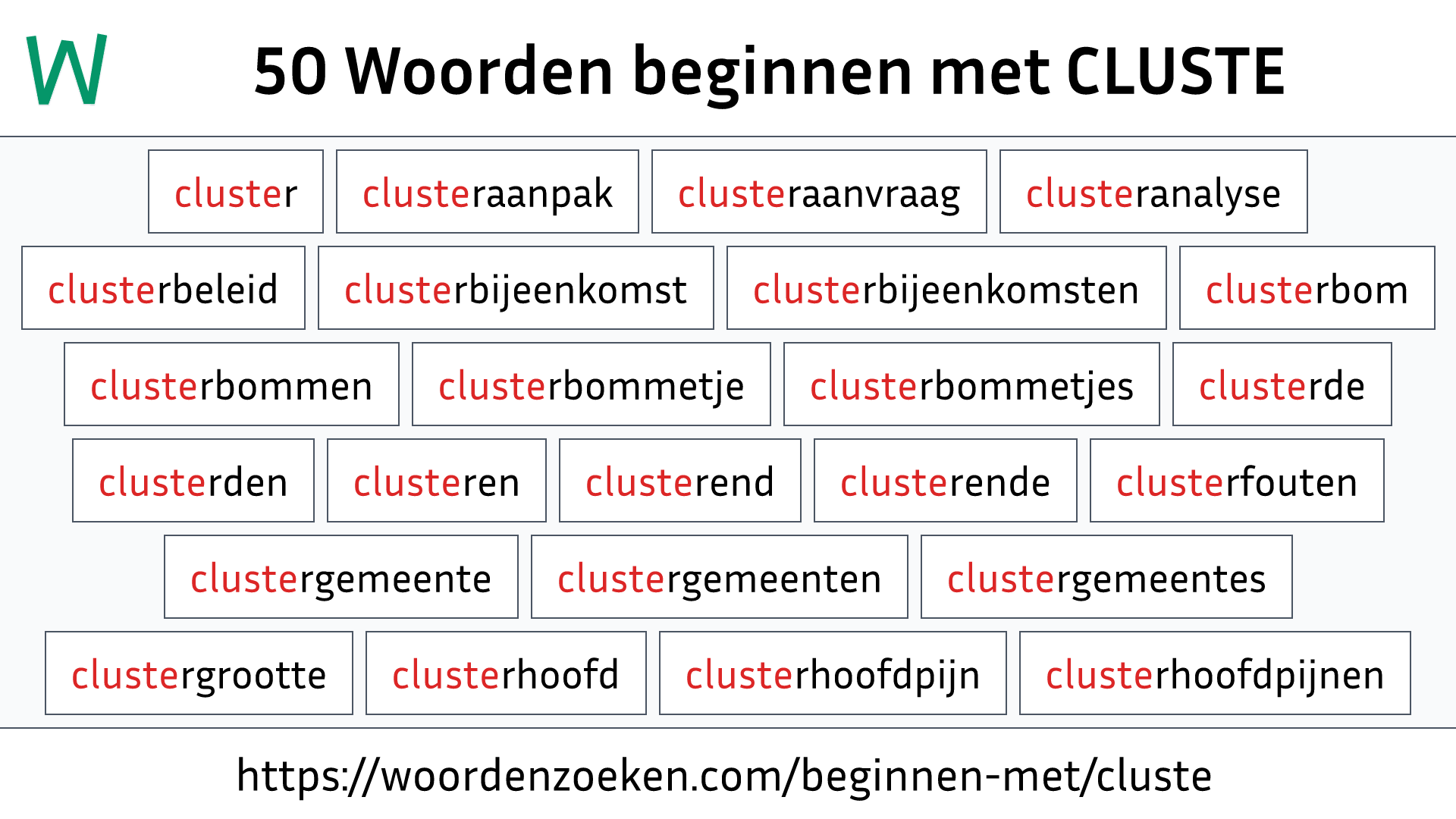 Woorden beginnen met CLUSTE