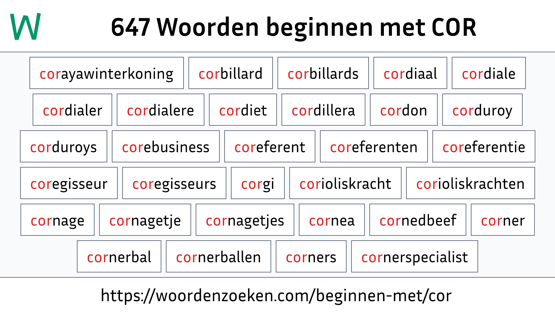 Woorden beginnen met COR