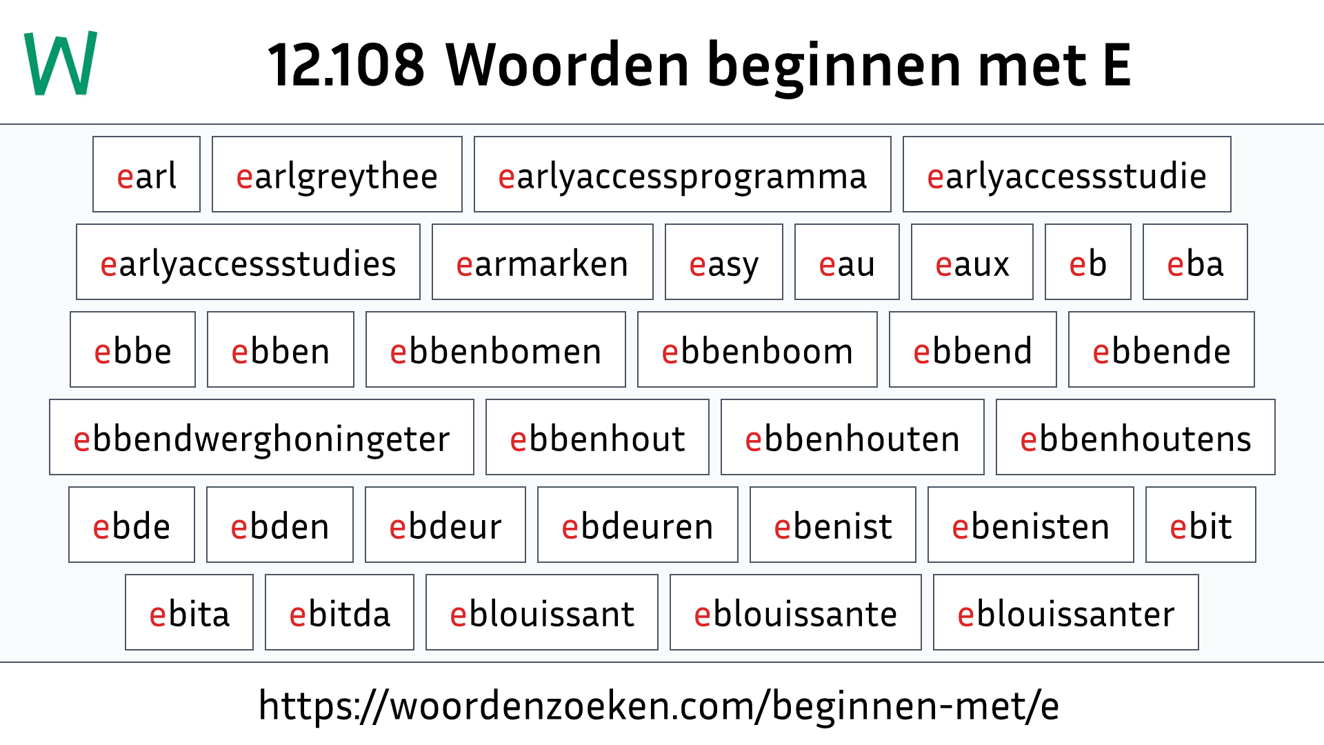 Woorden beginnen met E