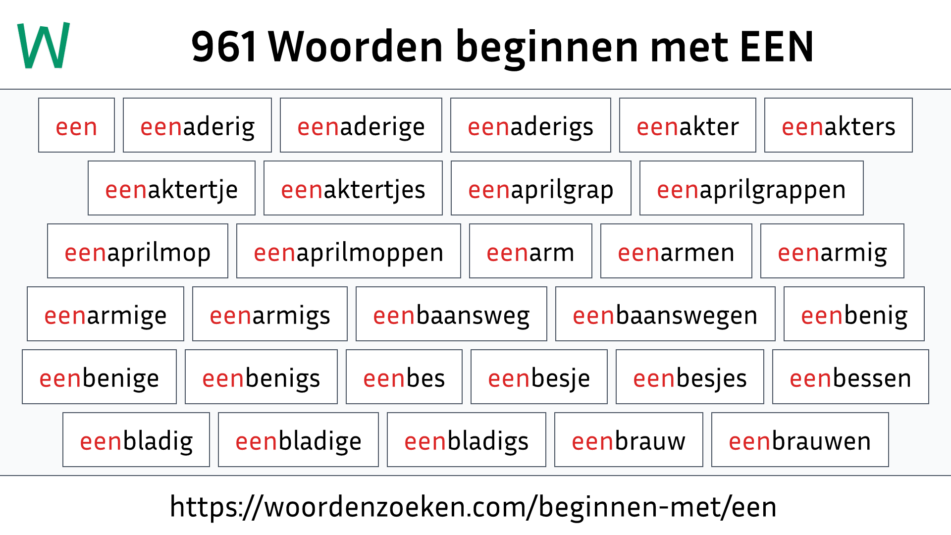 Woorden beginnen met EEN