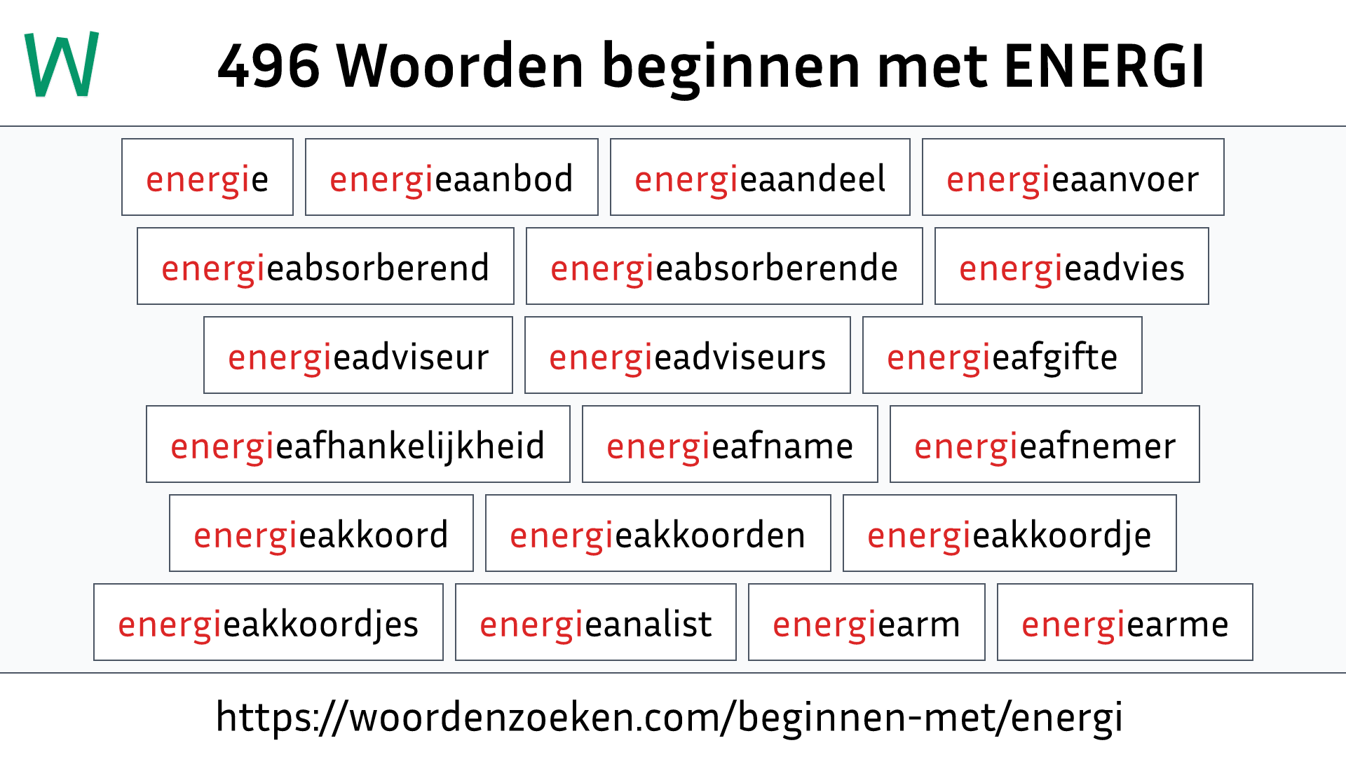 Woorden beginnen met ENERGI