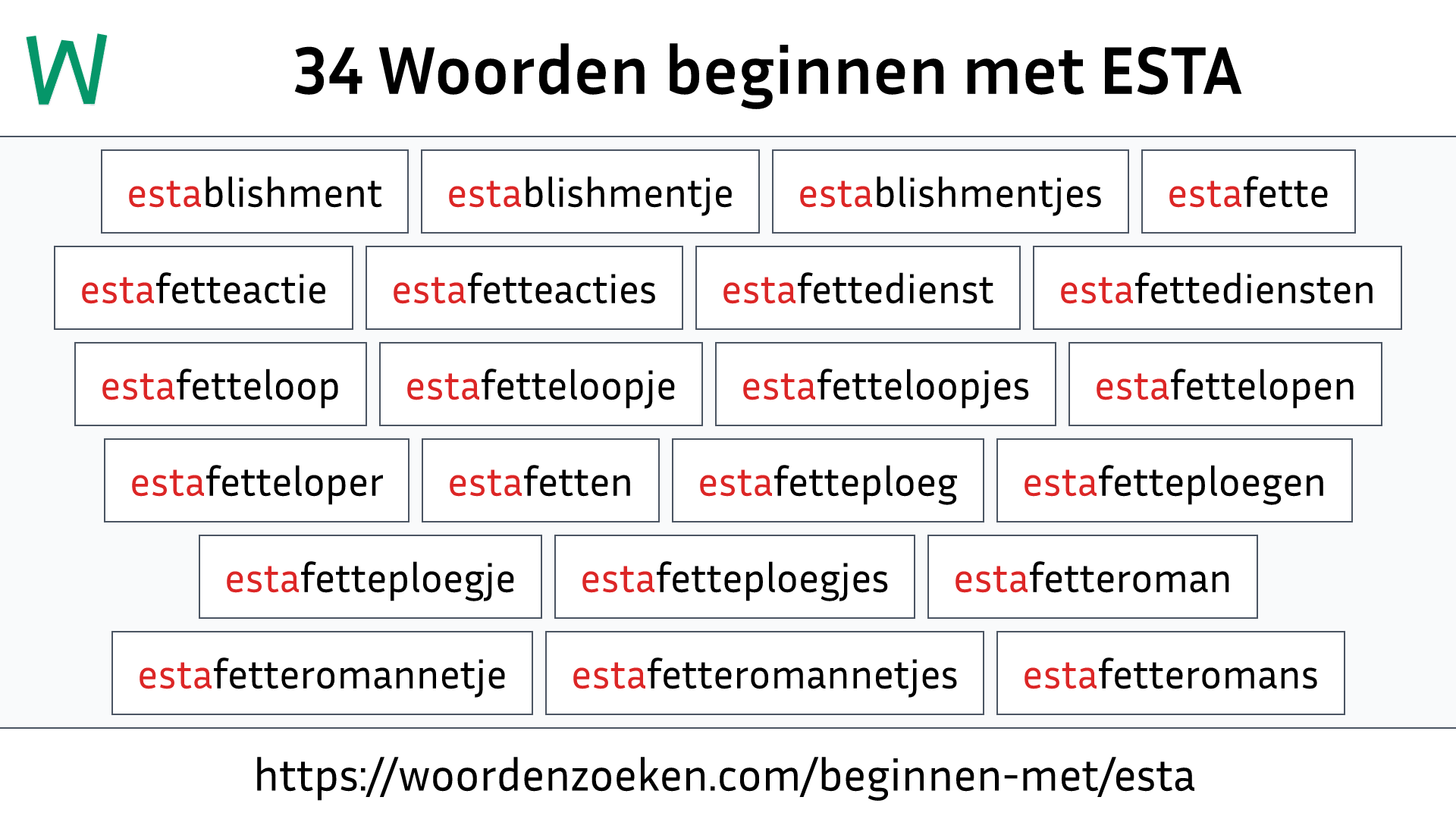 Woorden beginnen met ESTA