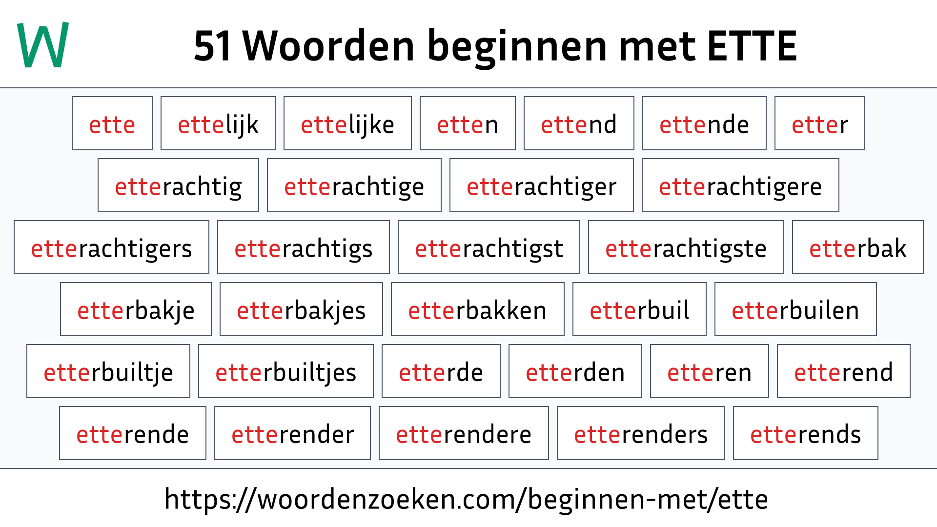 Woorden beginnen met ETTE