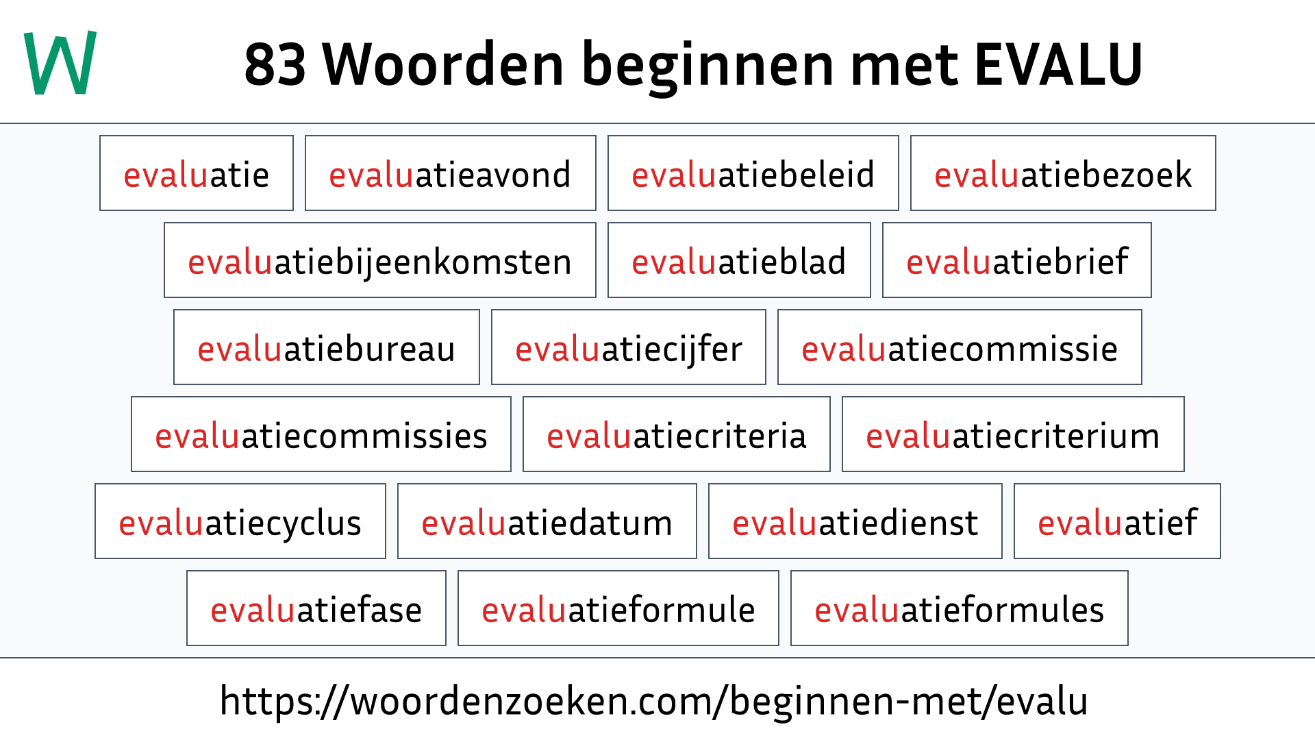 Woorden beginnen met EVALU