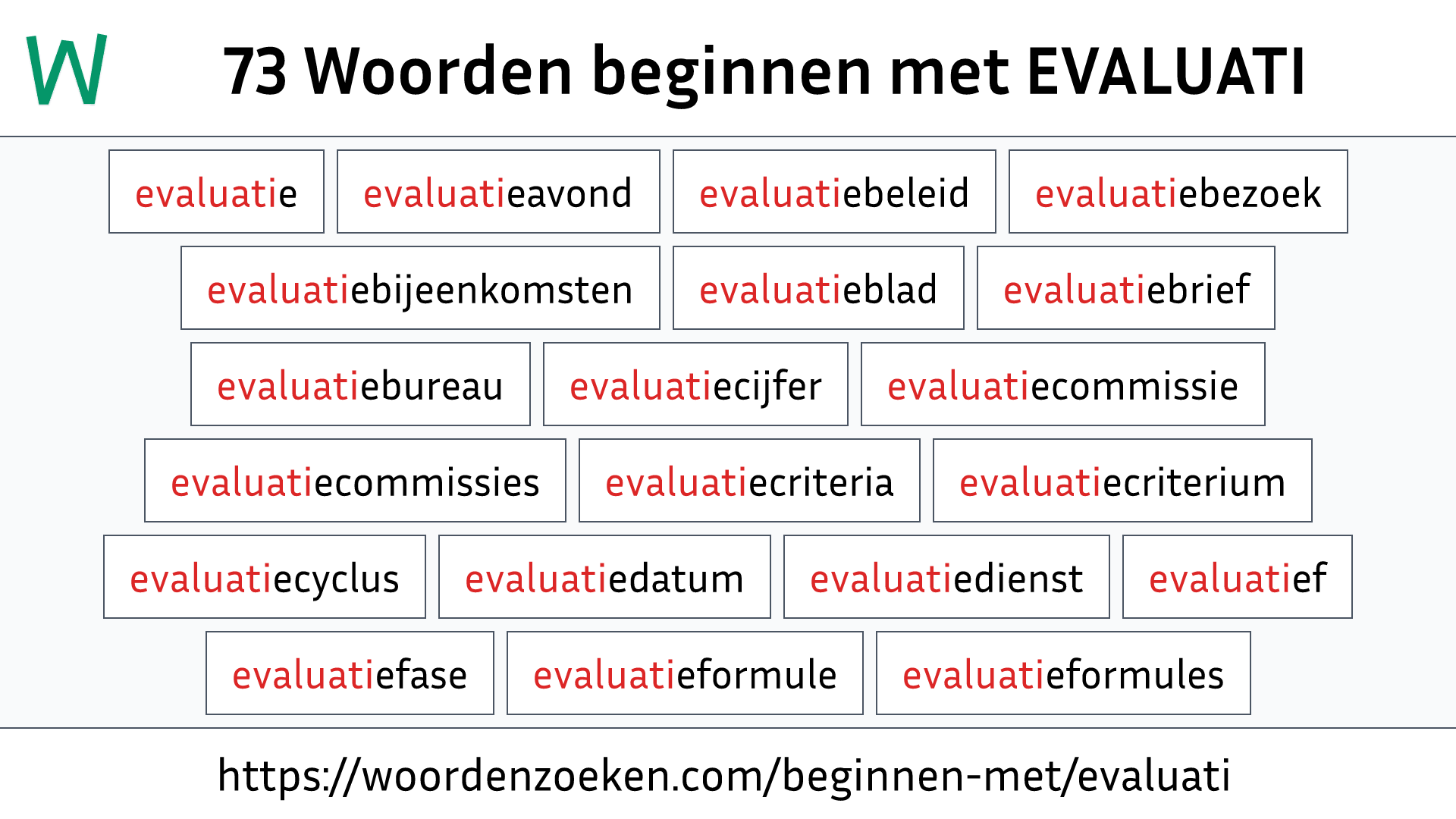 Woorden beginnen met EVALUATI