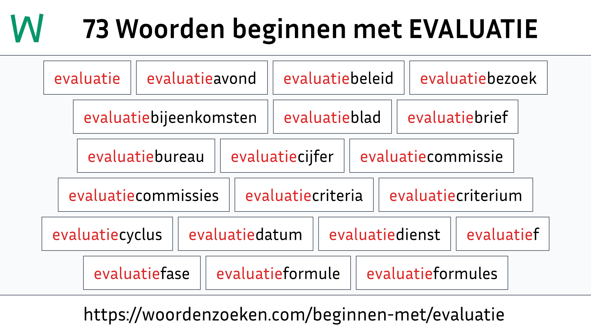 Woorden beginnen met EVALUATIE