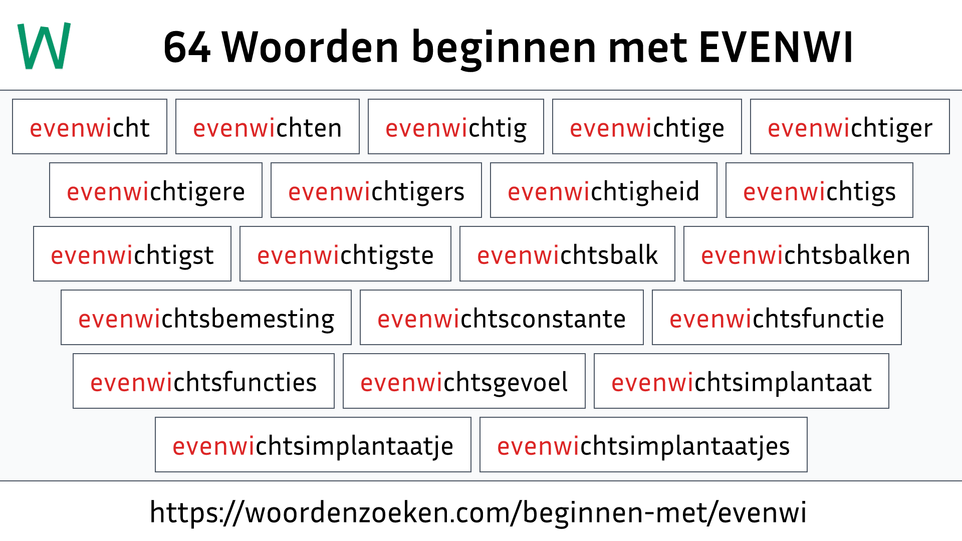 Woorden beginnen met EVENWI