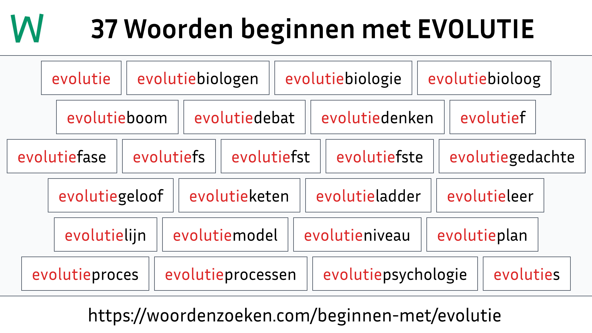 Woorden beginnen met EVOLUTIE