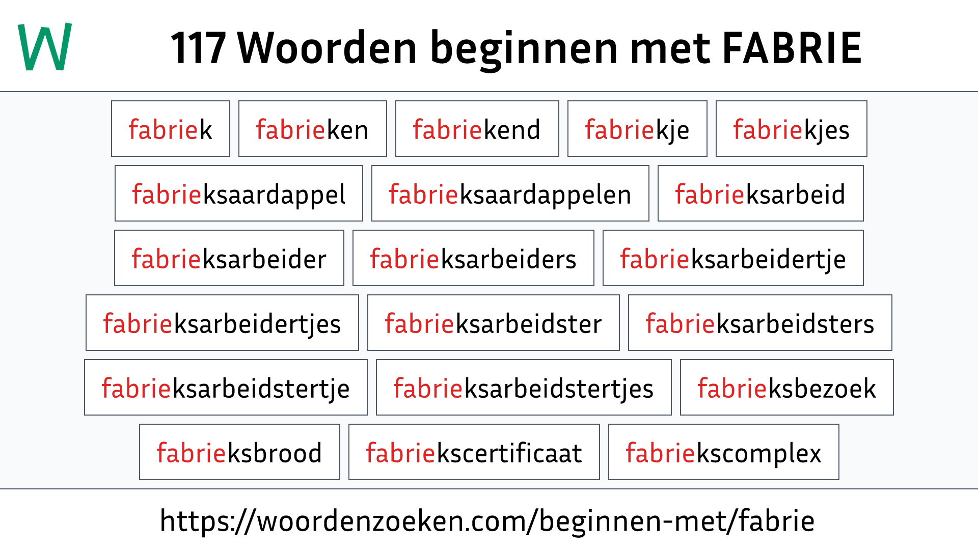 Woorden beginnen met FABRIE