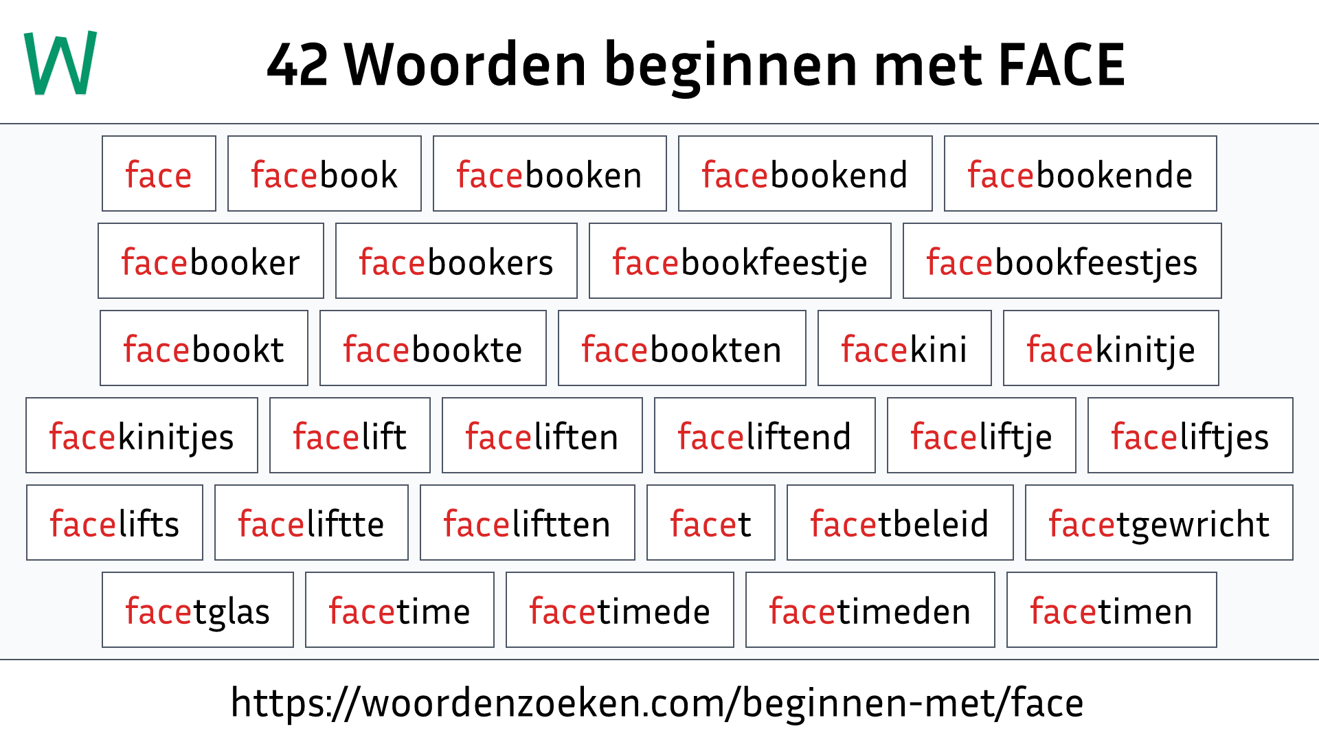 Woorden beginnen met FACE